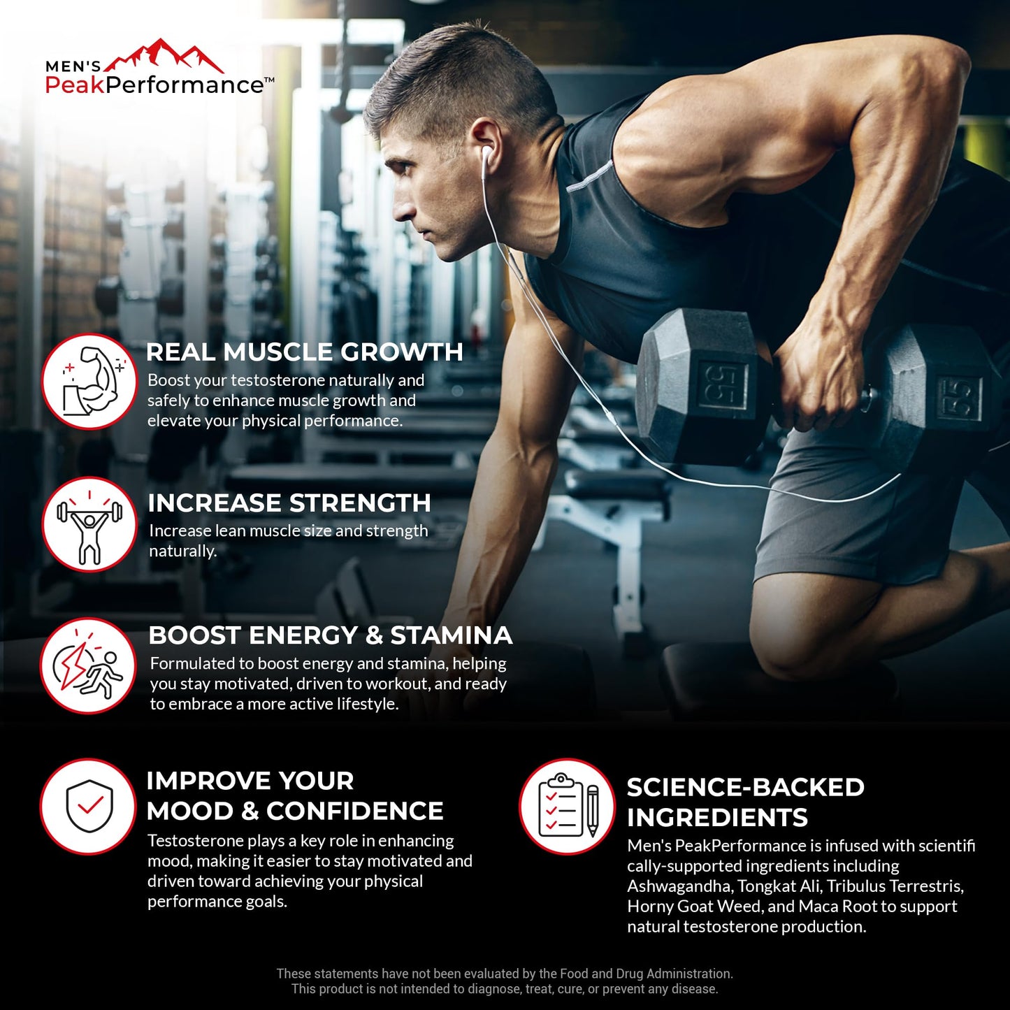 MEN'S PeakPerformance Testosterone Booster Supplement for Men 90 Capsules