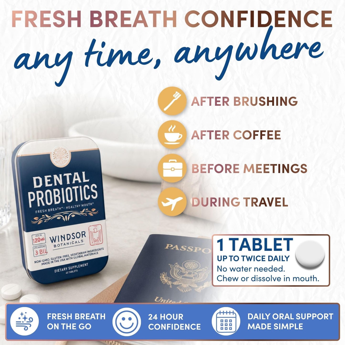 WINDSOR BOTANICALS Dental Probiotics for Teeth and Gums Tablets, 270