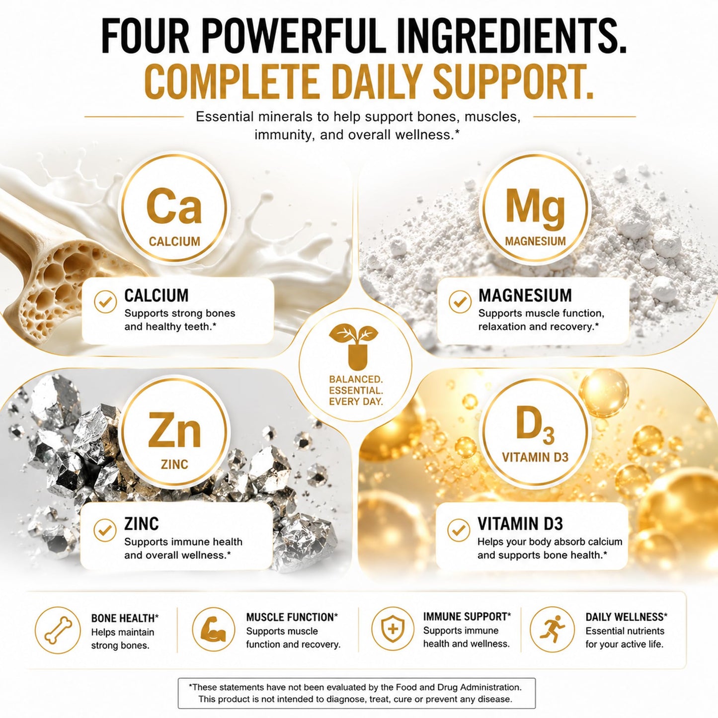 LUAL Calcium Magnesium Zinc with Vitamin D3 Caplets 250 Count