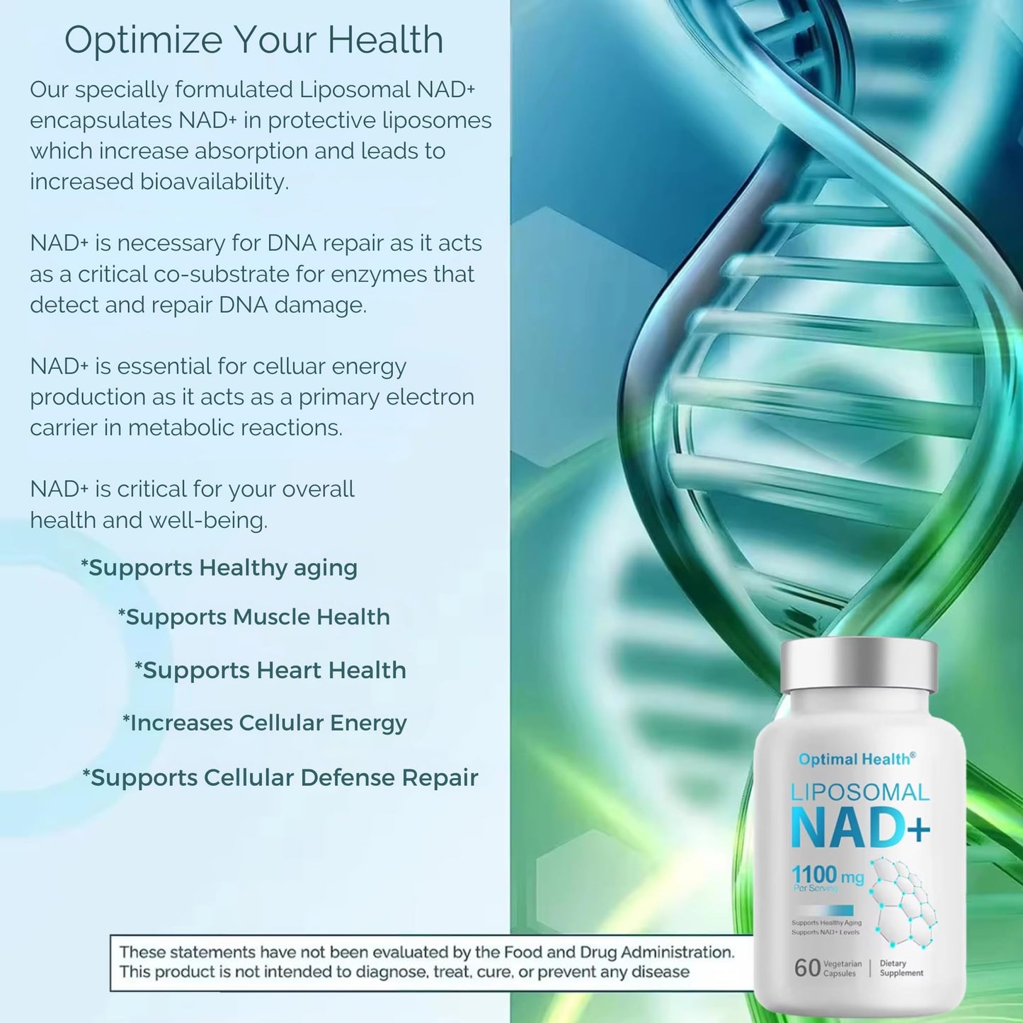 Optimal Health Liposomal NAD+ Supplement with Resveratrol 1100 mg Capsule, 60 Count