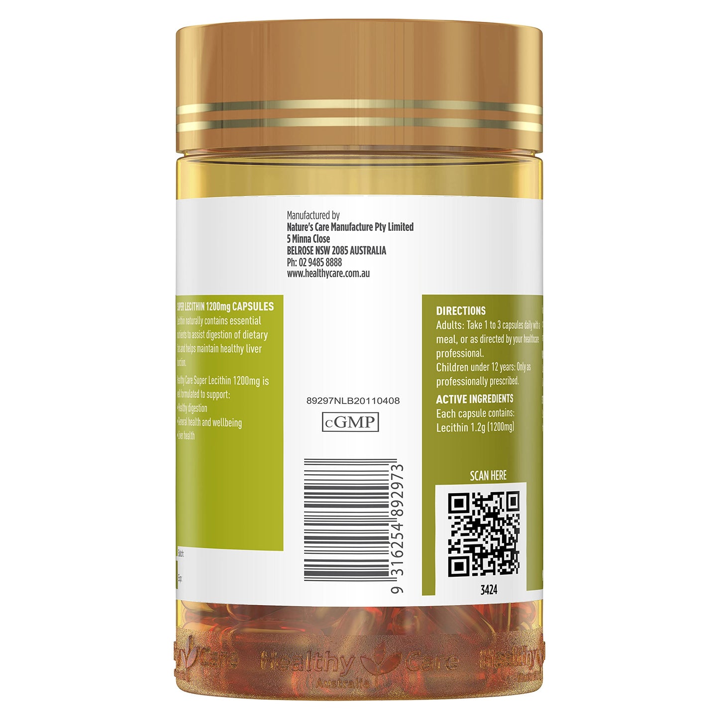 Healthy Care Lecithin 1200mg Capsules, 100 Count