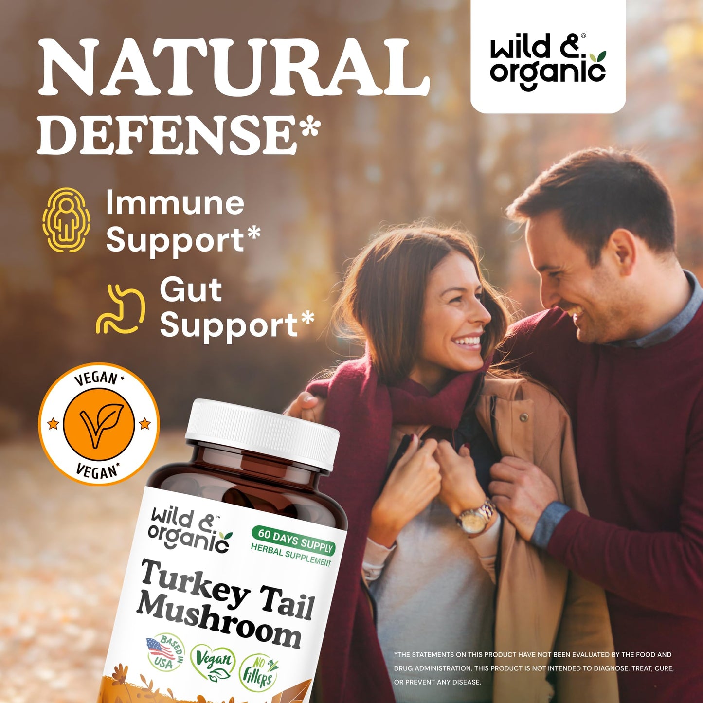 Wild & Organic Turkey Tail Capsule 1000 mg Immune Support 120 Count