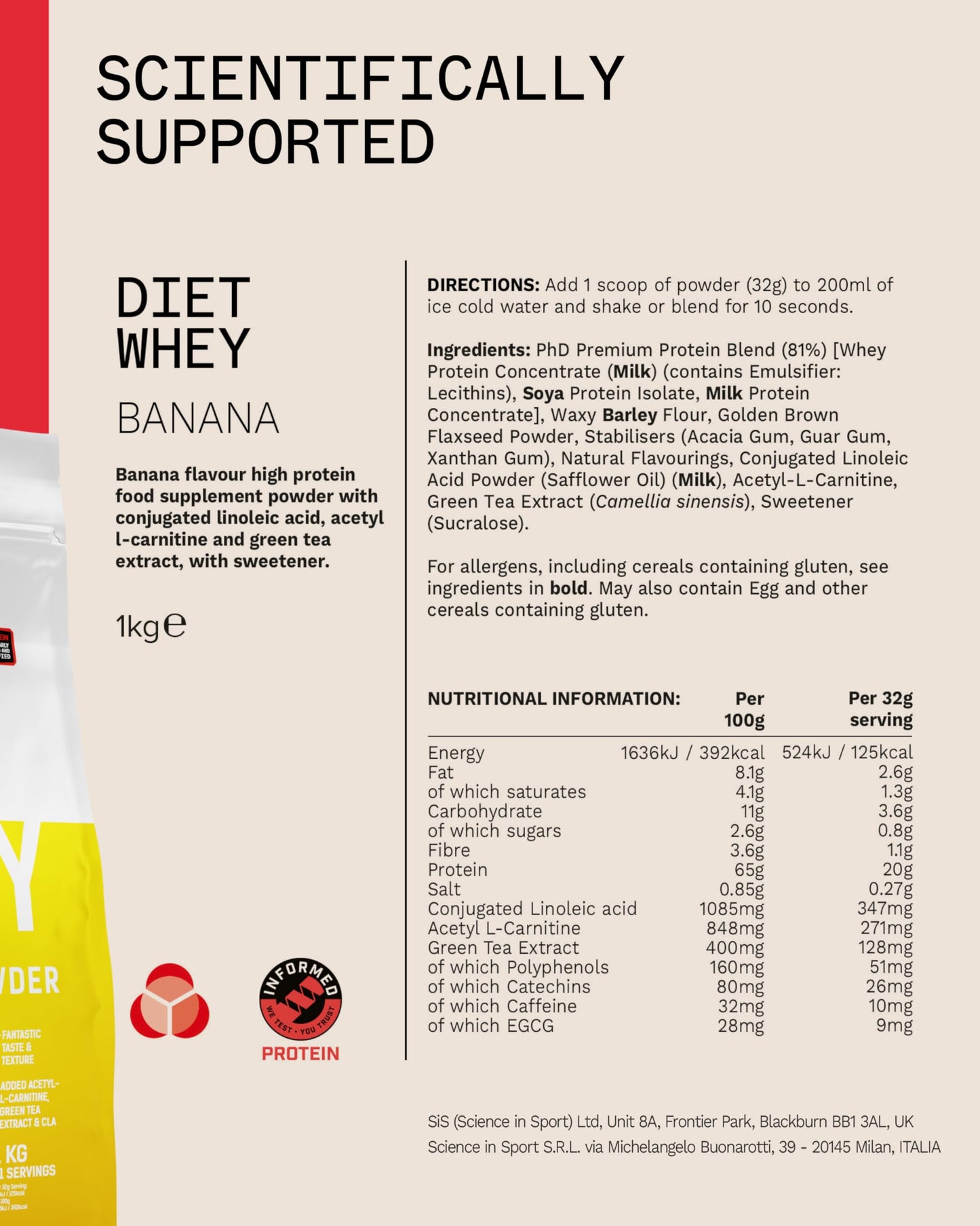 PhD Diet Whey Banana Protein Powder, 2.2 lb