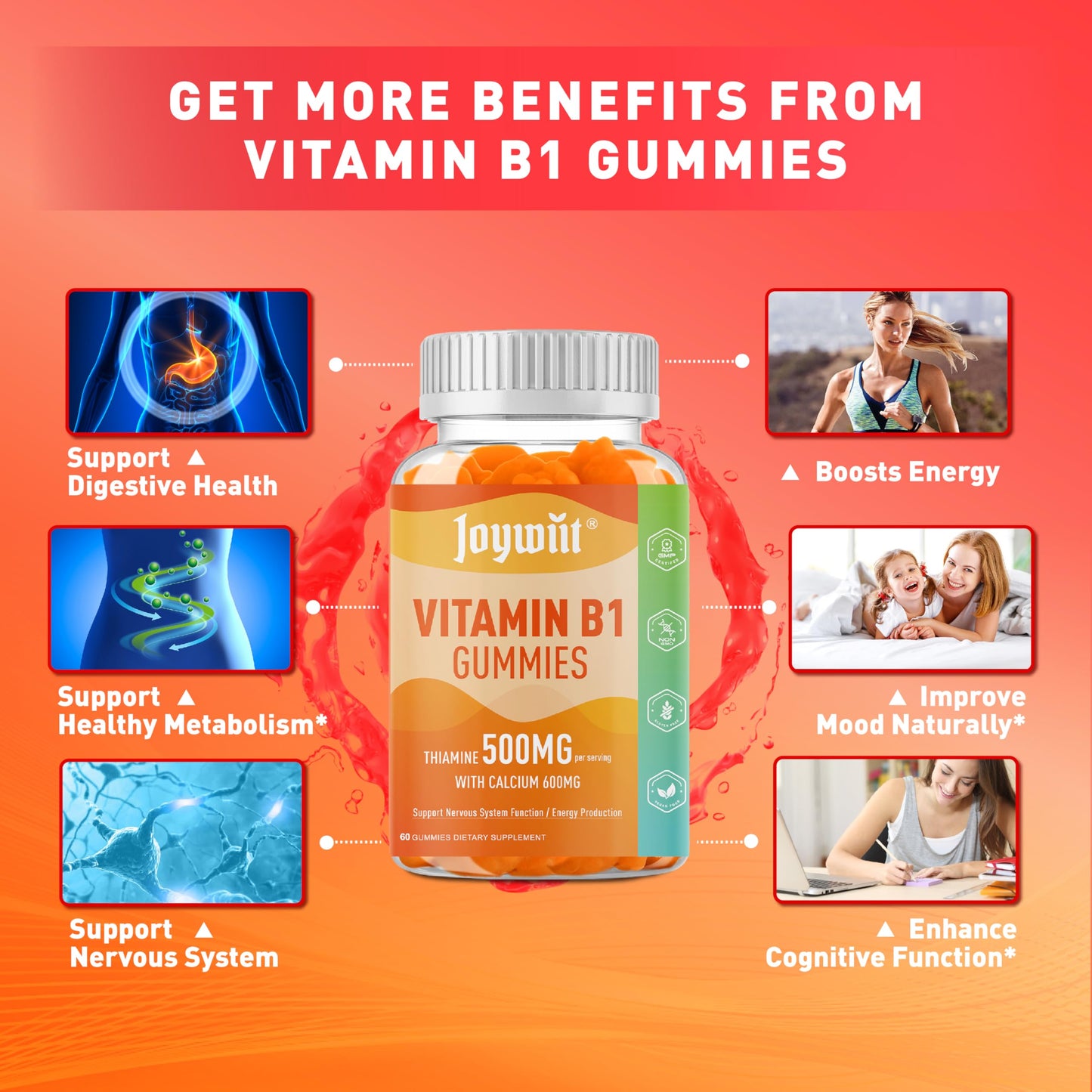 Joywiit Vitamin B1 Gummies 500mg 120 Count