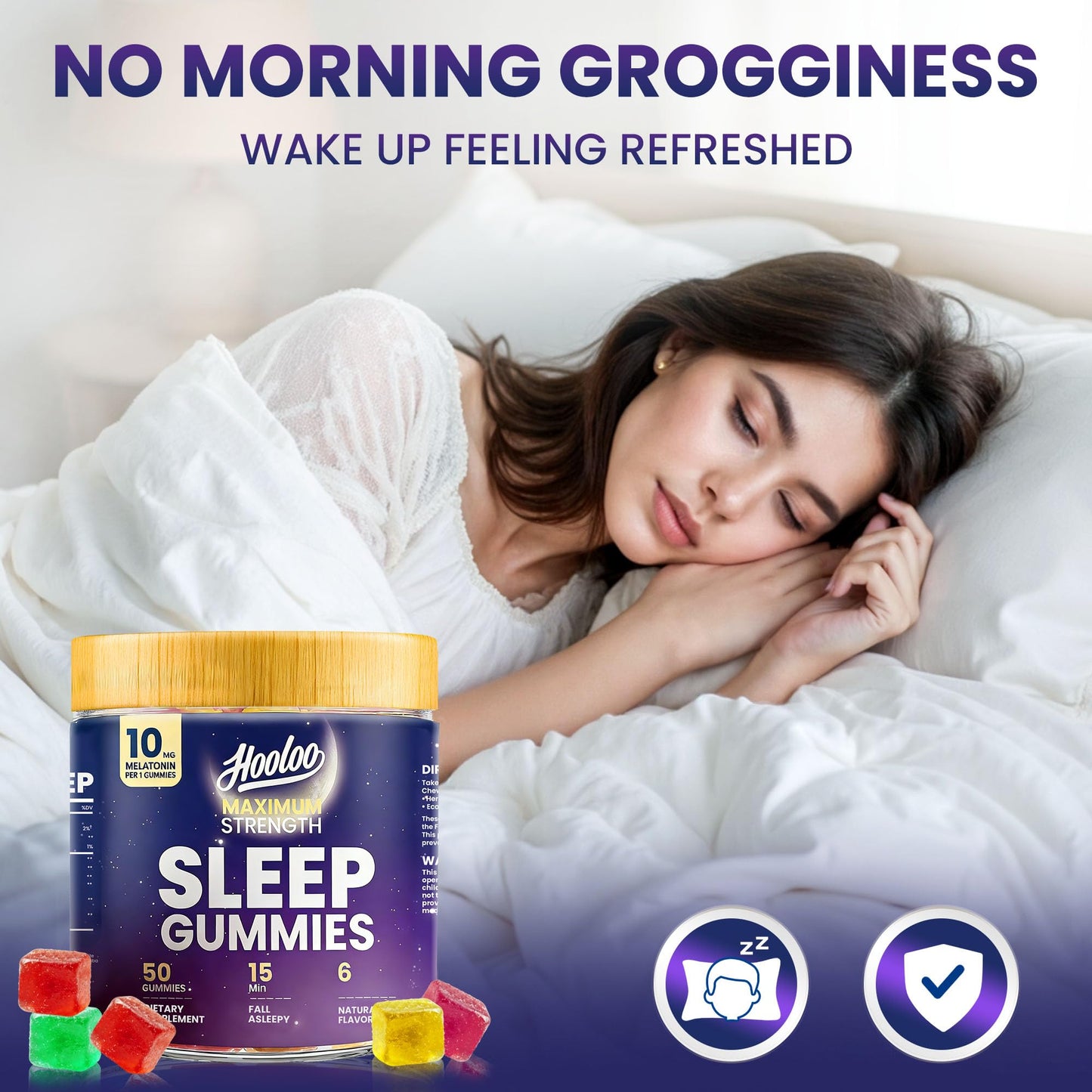 HOOLOO Sleep Gummies with 10mg Melatonin Gummy, 50 Count