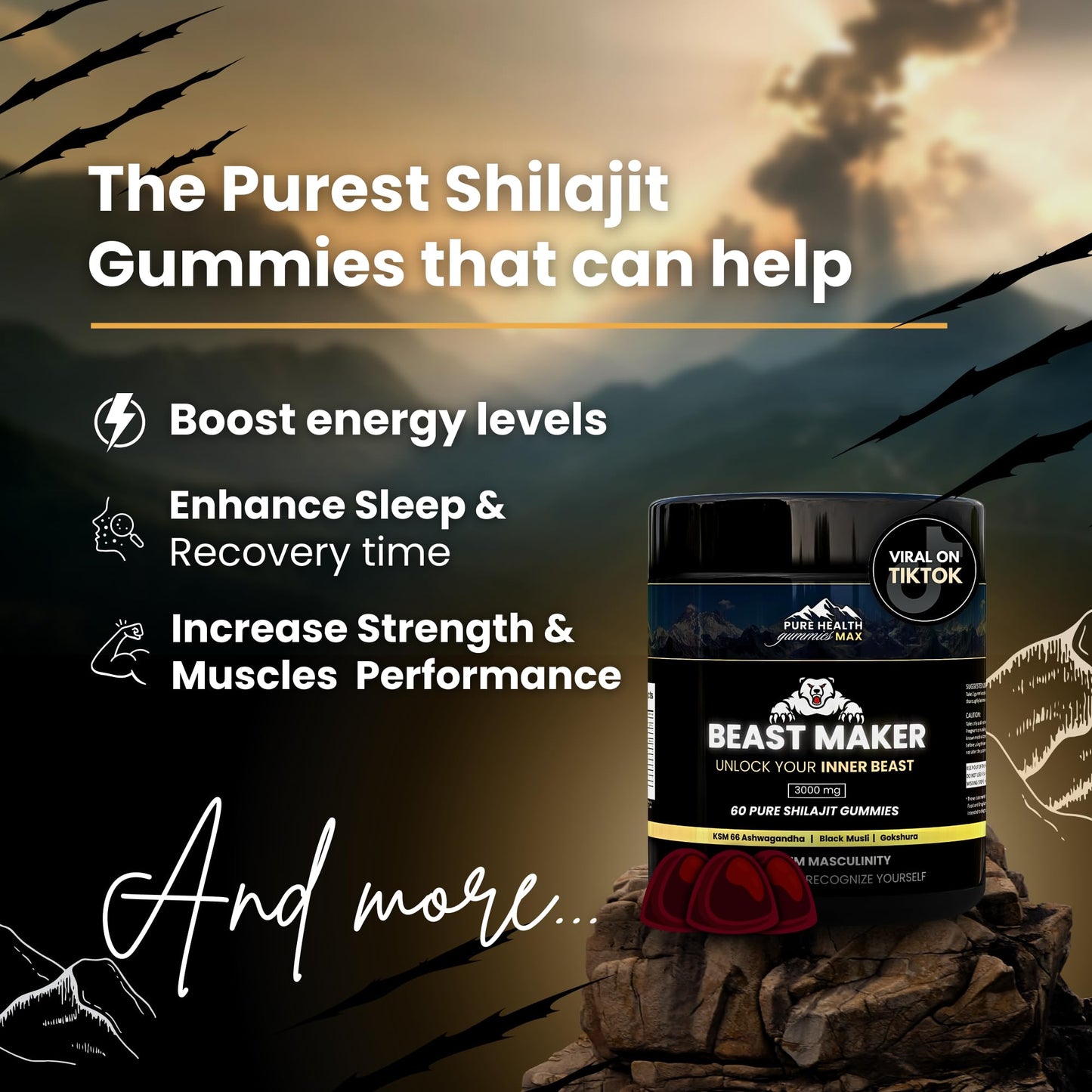 PURE HEALTH MAX Beast Maker Pure Shilajit for Men 60 Gummies