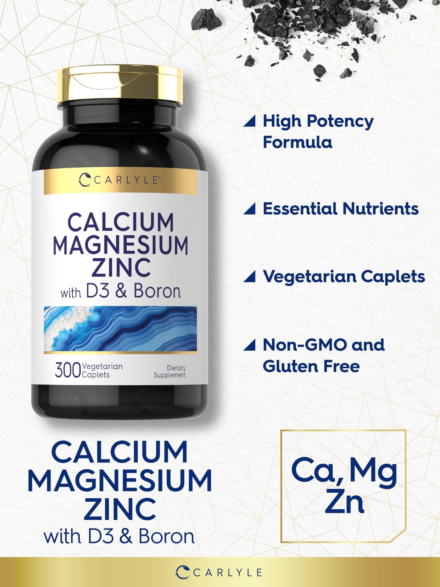 Carlyle Calcium Magnesium Zinc D3 Boron Caplets, 300 Count
