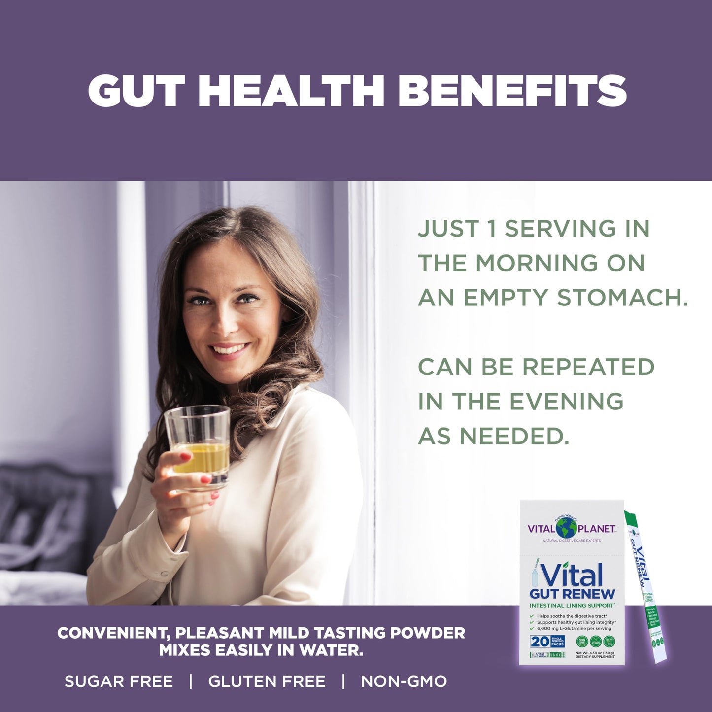 Vital Planet Vital Gut Renew Powder Supplement for Leaky Gut Repair with L-Glutamine, Marshmallow and Ginger Root, DGL Licorice Root and Organic Aloe Vera, 6000mg, 4.5 oz