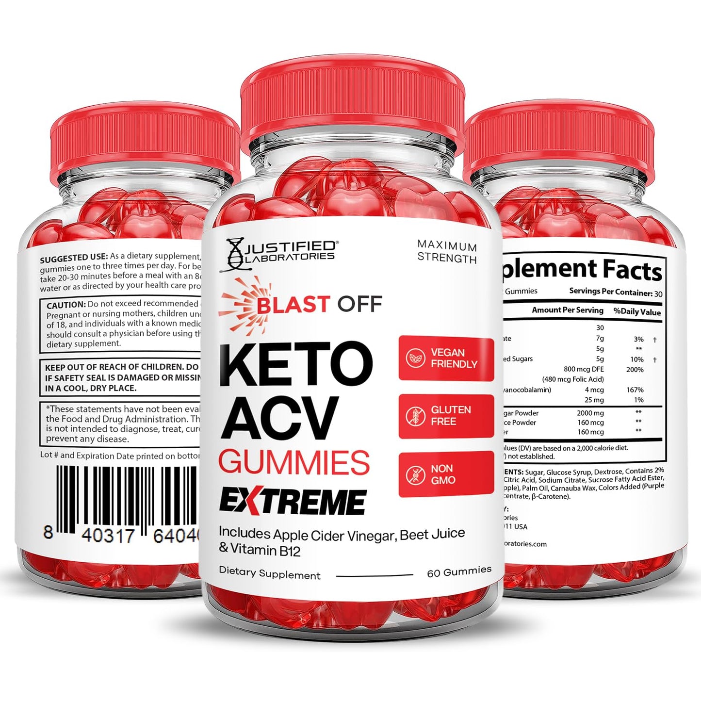 Justified Laboratories Blast Off Keto ACV Gummies Extreme 2000MG, 300 Gummies