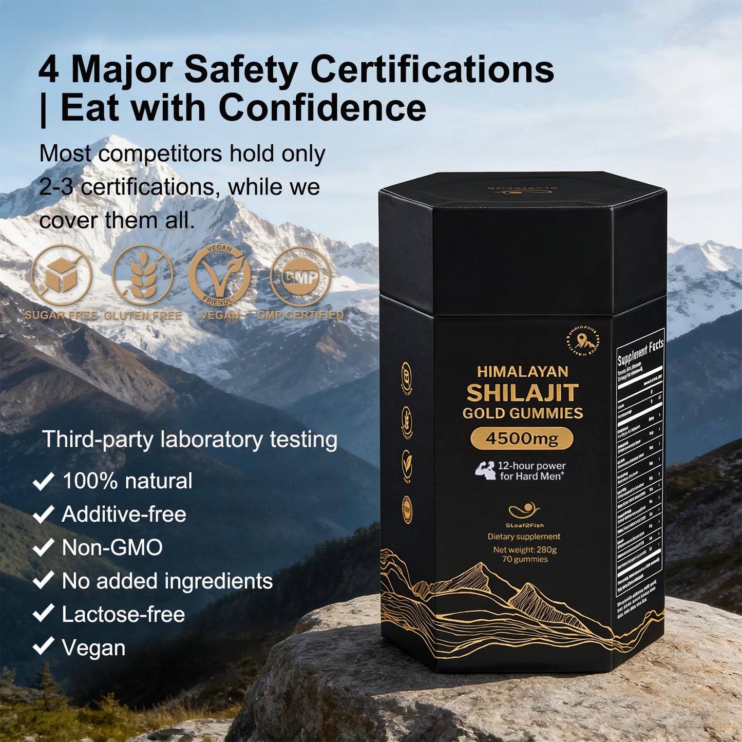 5Loaf2Fish Organic Pure Himalayan Shilajit Gummies with Ashwagandha and Sea Moss – Gold Shilajit for Men & Women Supplement, 105+ Natural Trace Minerals, 70 Gummies