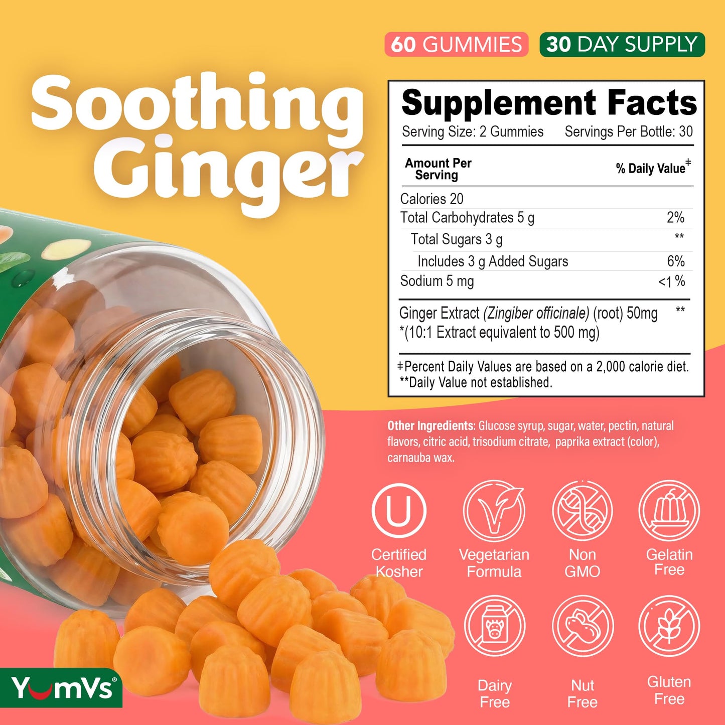 YUM-V'S Ginger Gummies 60 Count