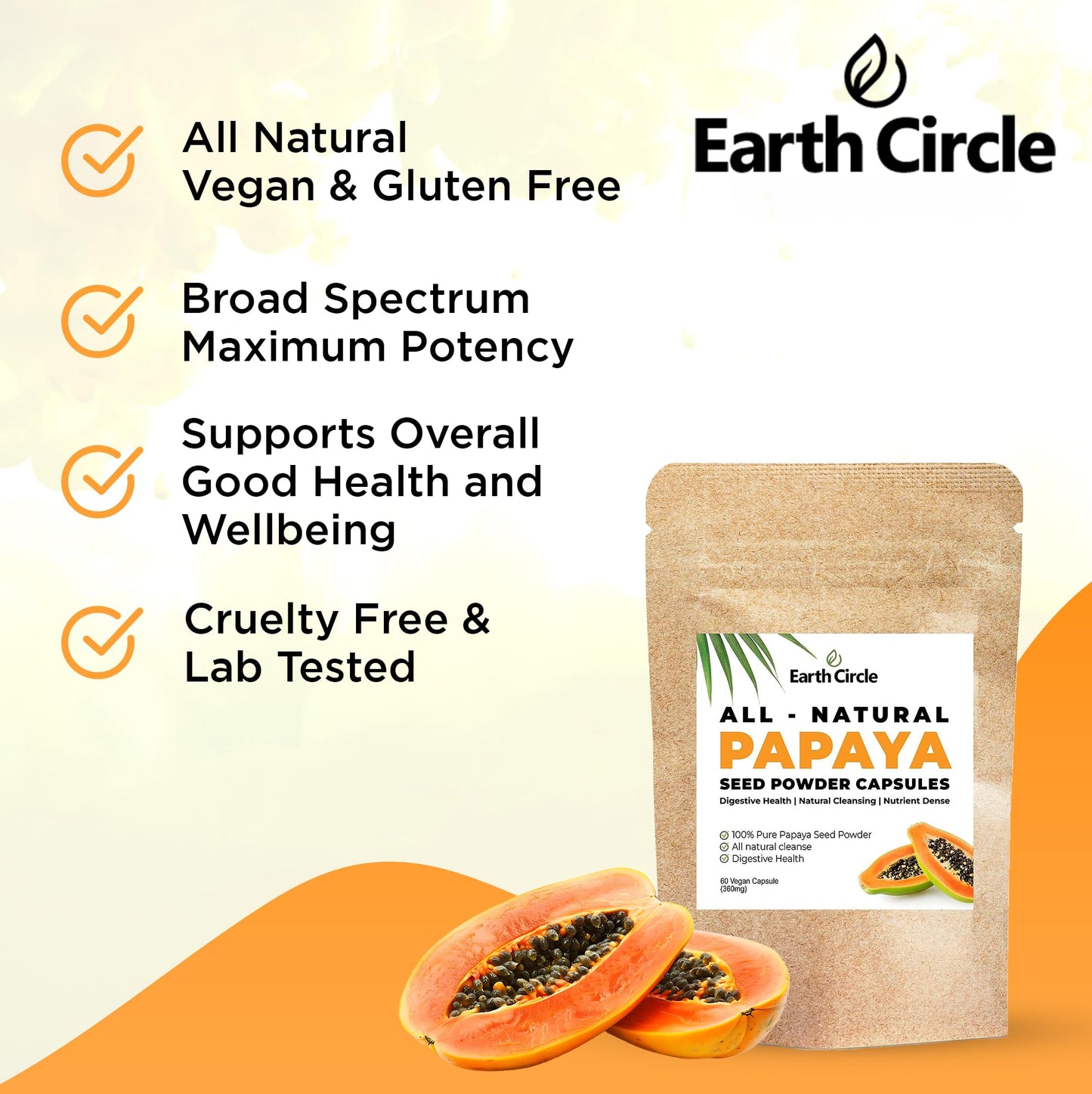 Earth Circle Organics Papaya Seed Powder Capsules 180 Capsules