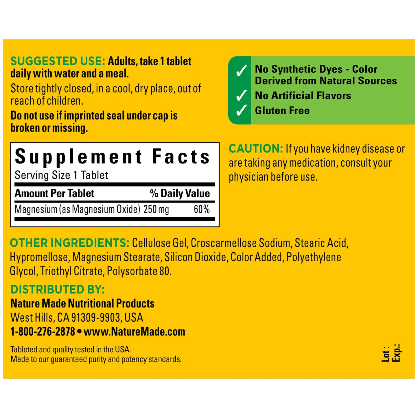 Nature Made Magnesium Oxide 250 mg Tablets, 600 Tablets