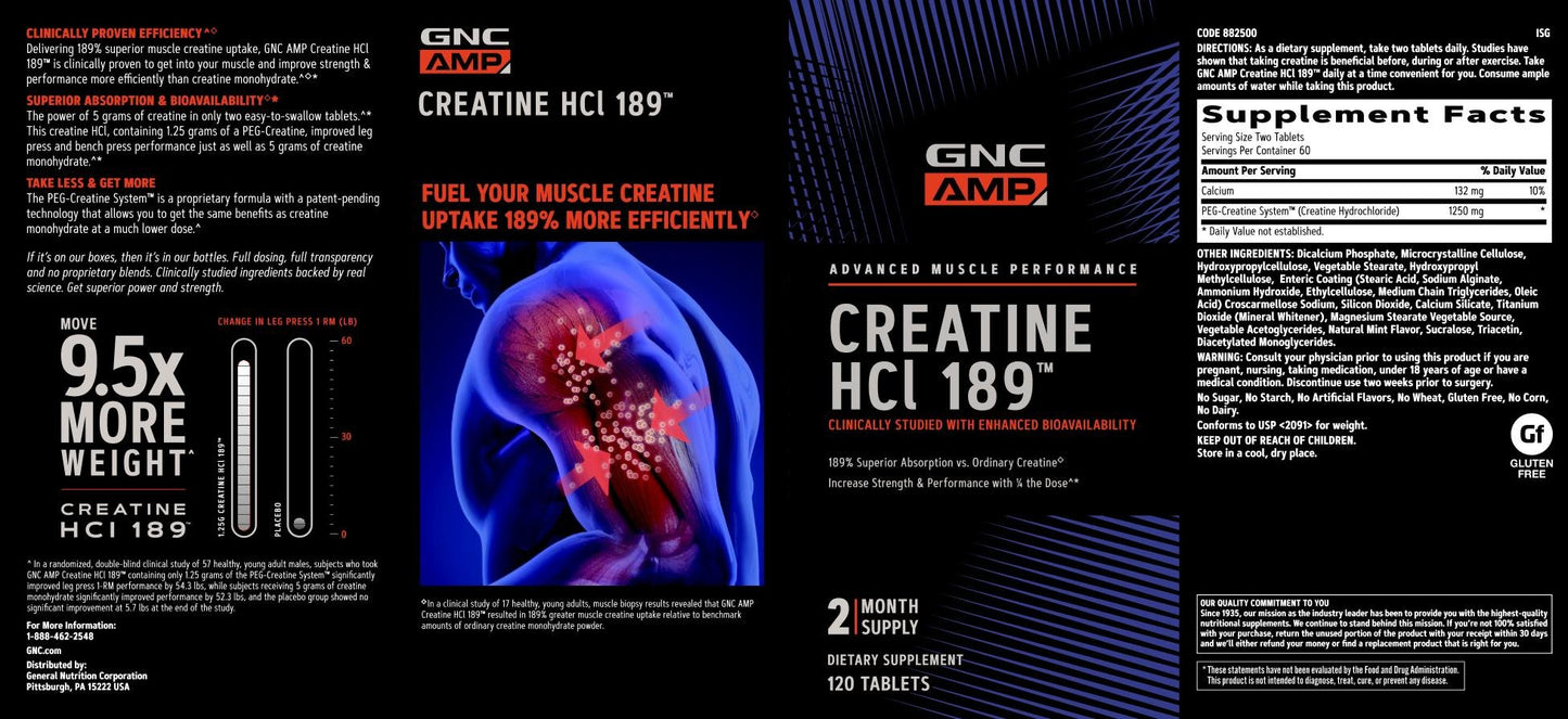 GNC AMP Creatine HCl 189 Capsules, 120 Count