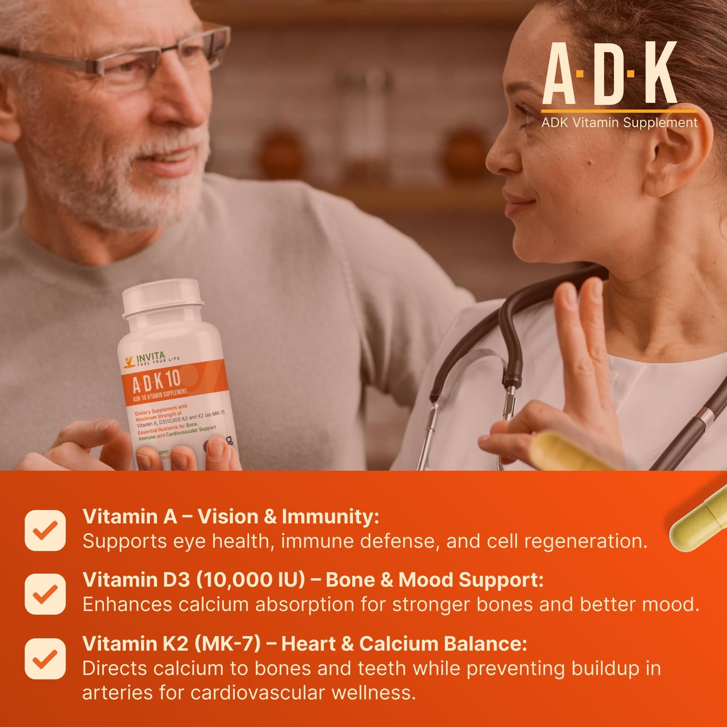 INVITA ADK 10 Vitamin Supplement Capsule, 90 Count