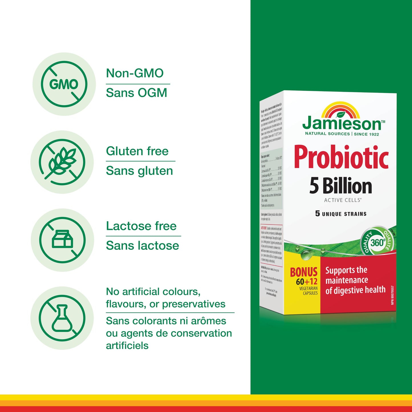 Jamieson Probiotic 5 Billion Regular Strength Supplement Capsule 72 Count