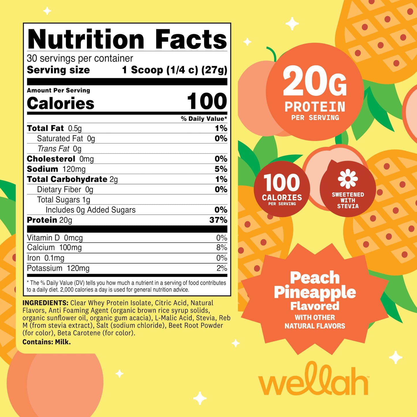 Wellah Clear Whey Protein Isolate Powder (Peach Pineapple) 28.9 Servings