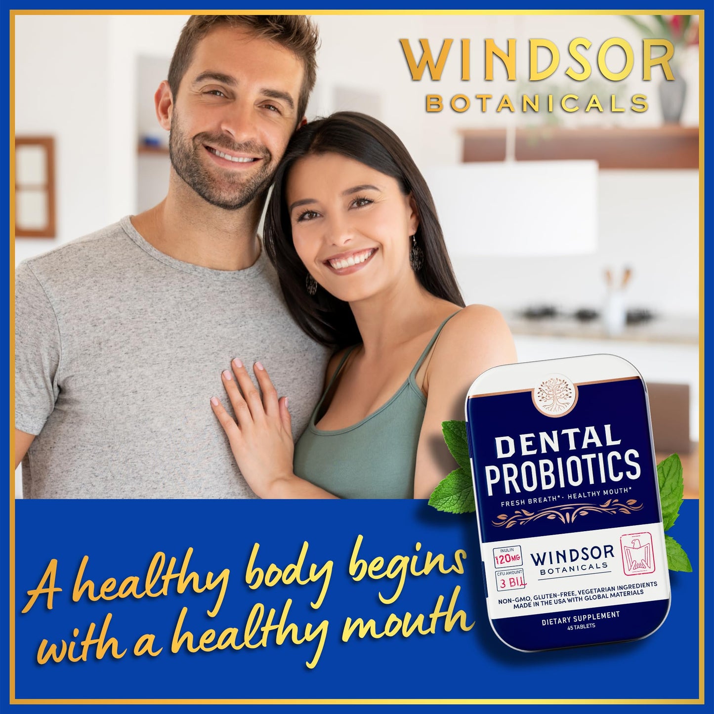 WINDSOR BOTANICALS Dental Probiotics for Teeth and Gums, 3BN CFU Lactobacillus Salivarius Acidophilus Tablets, 270 Chewable Tablets