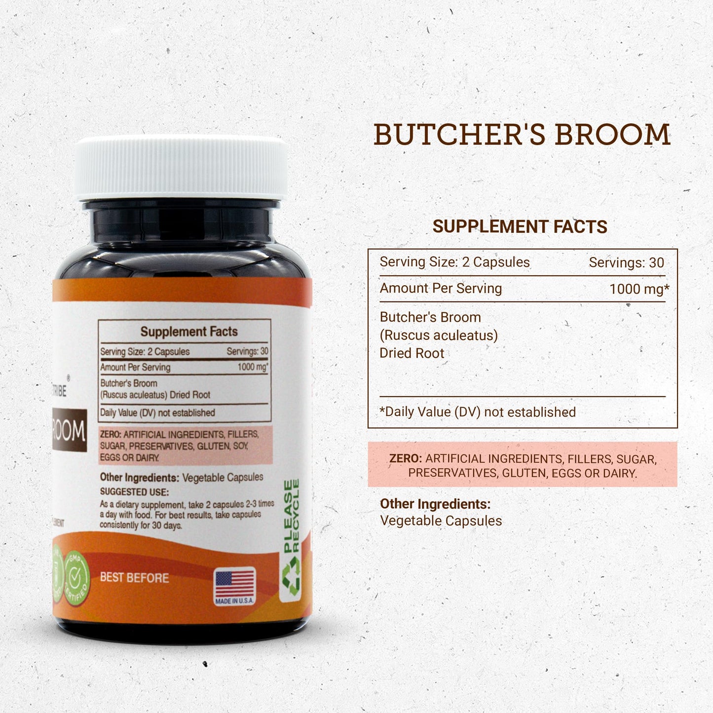Secrets of the Tribe Butcher's Broom 1000 mg, 60 Capsules