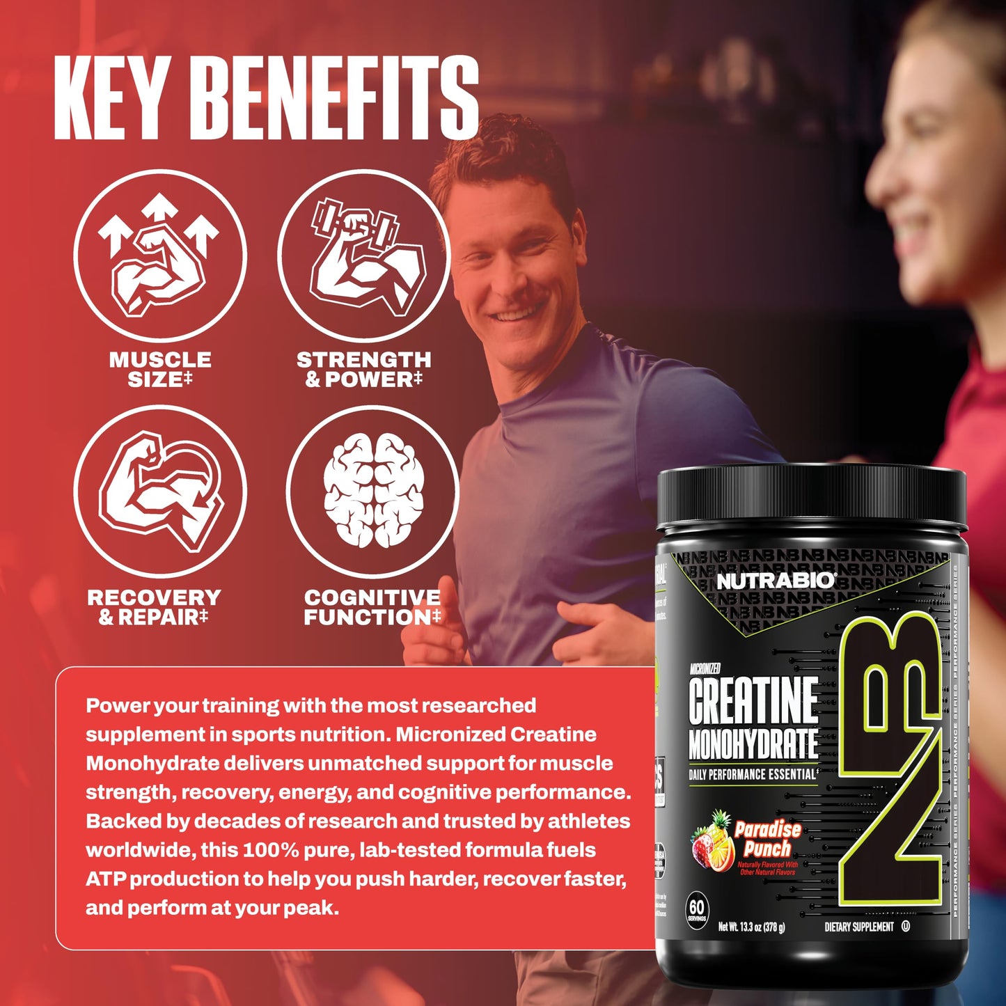 NutraBio Pure Micronized Creatine Monohydrate Powder, 300 g