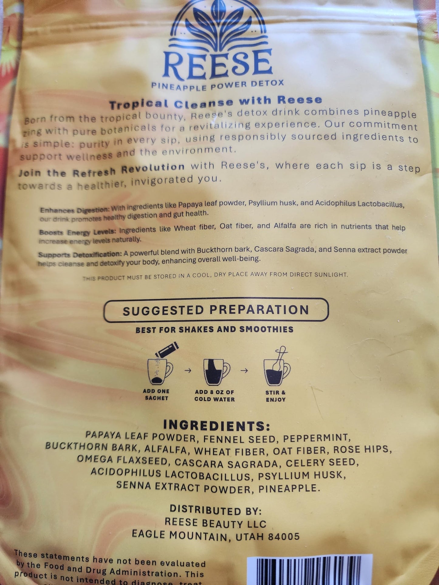 REESE Pineapple Power Detox - Cleansing Drink - All Natural Premium Ingredients - Powder, 11.15 Ounce