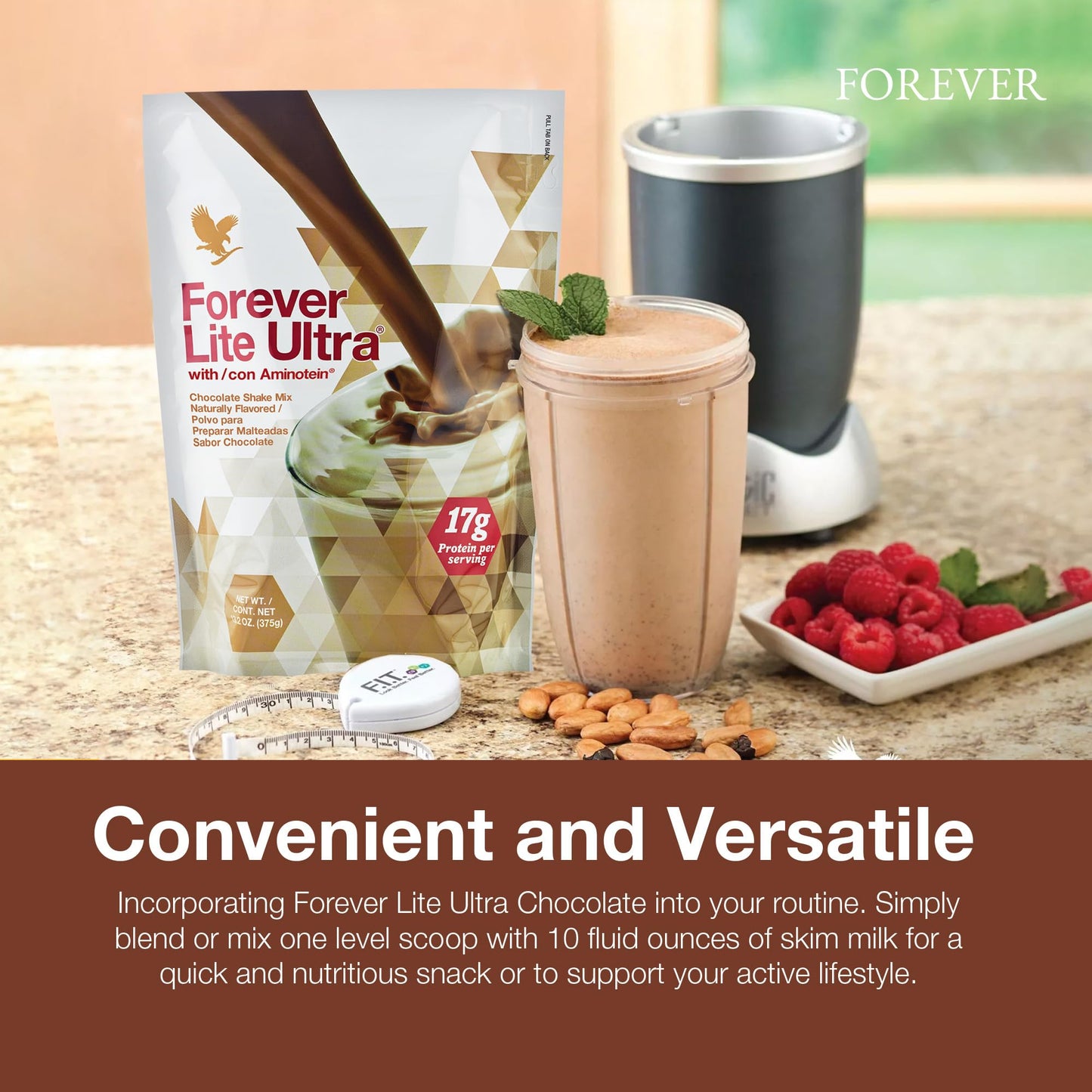 Forever Living Products Lite Ultra Chocolate Protein Shake Mix with Aminotein, Low Carb Drink for Lean Muscle Mass, Powder, 13.2 oz