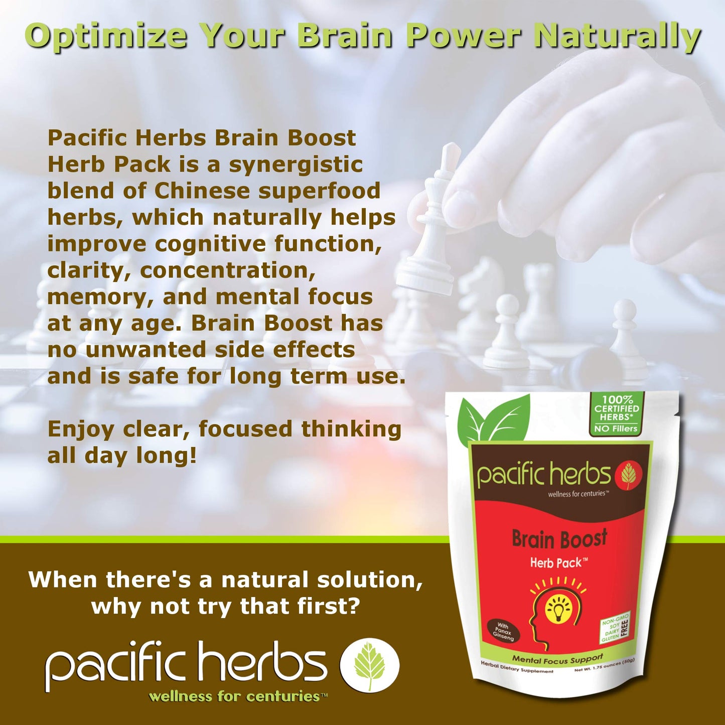 Pacific Herbs Natural Brain Supplement Herb Extract Capsule 1.75 Ounce