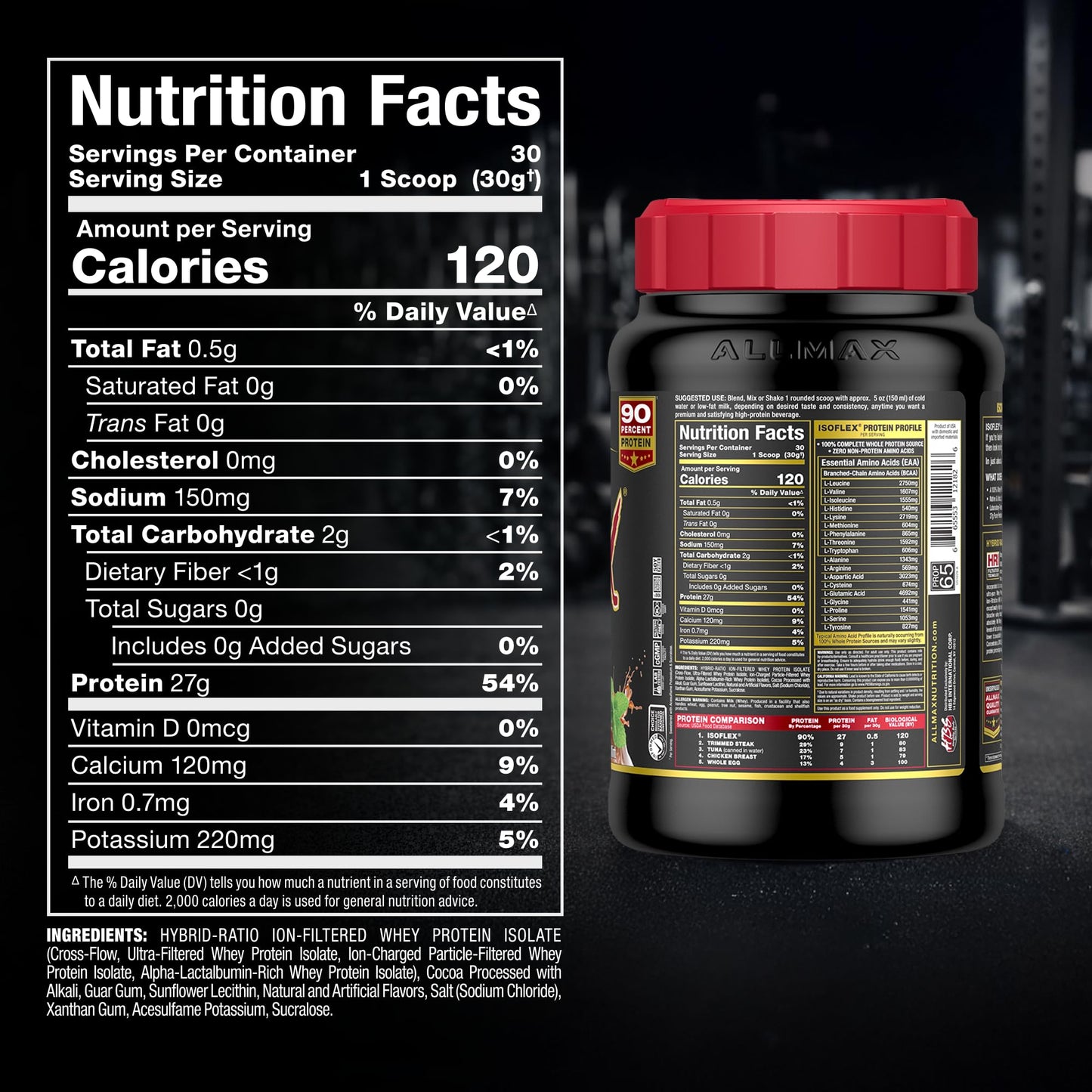 ALLMAX ISOFLEX Pure Whey Isolate Protein Powder - Chocolate Mint, 2 lb, 32 Servings