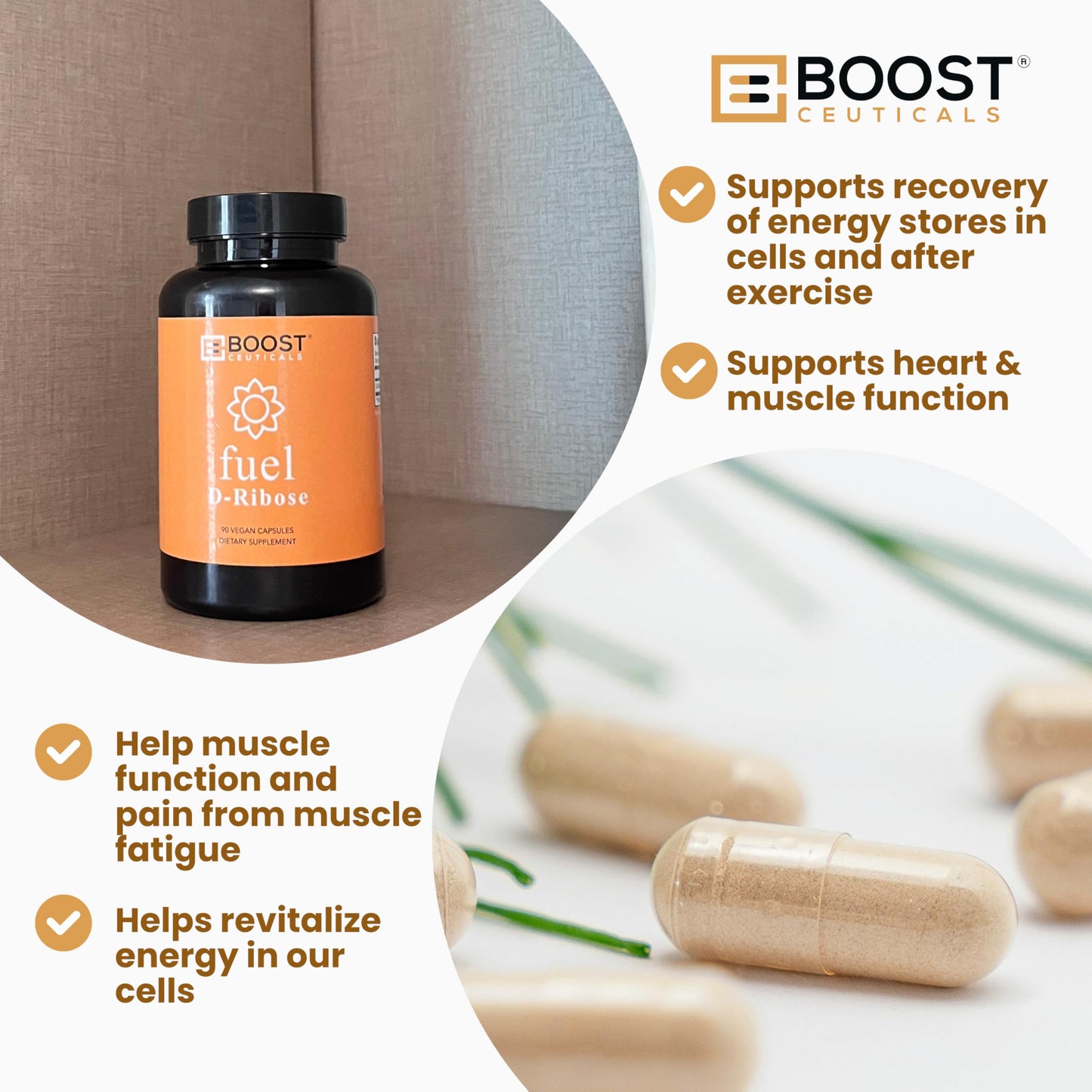 BoostCeuticals D-Ribose 1500mg Vegan Capsule, 90 Capsules