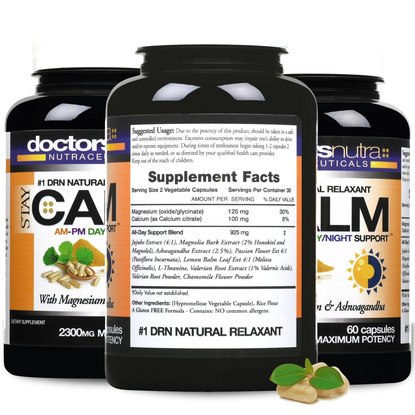 Doctors Nutra Nutraceuticals Stay-Calm Daytime-Nighttime 24 Hour Support - All Natural Relaxant Relief Support - Ashwagandha, L-Theanine and More, 180 Capsules