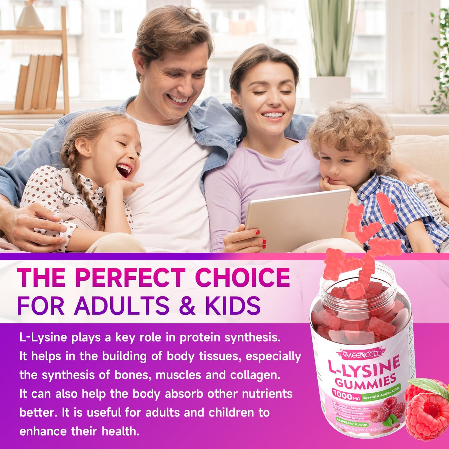 MEENCCD L-Lysine 1000mg Gummies 120 Count
