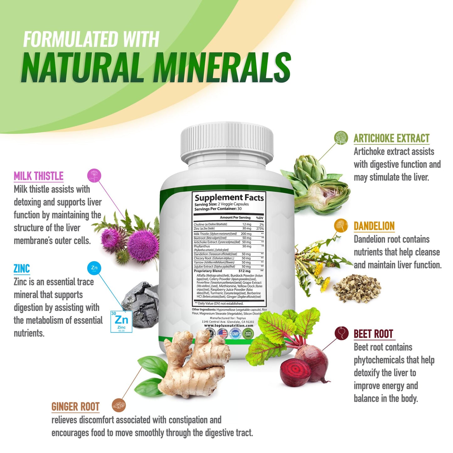 Toplux Liver Cleanse Detox & Repair Formula Liver Detox Supplement – Milk Thistle with Dandelion, Artichoke, Turmeric, Beet Root, Turmeric & More for Natural Fast Herbal Cleansing Non-GMO Vegan 60 Capsules