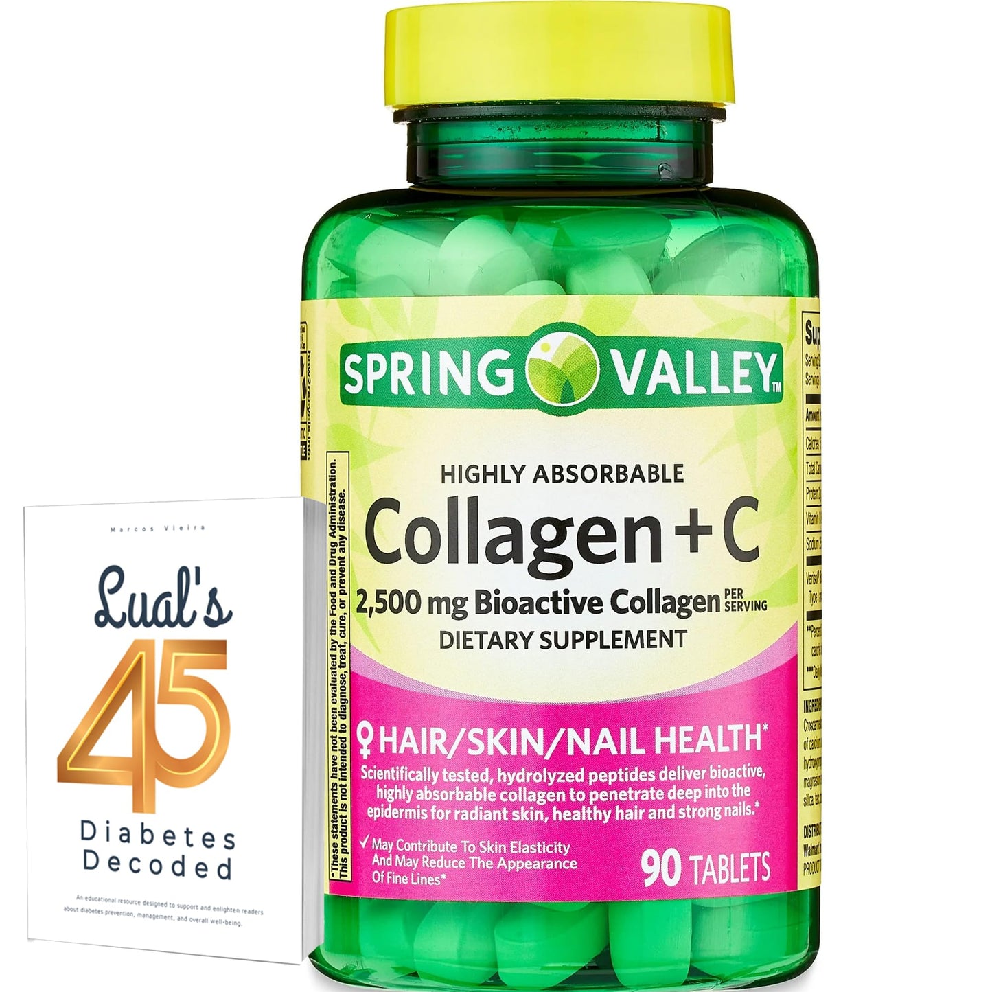 LUAL Collagen + C Tablets for Hair/Skin/Nail Health, 90 Tablets