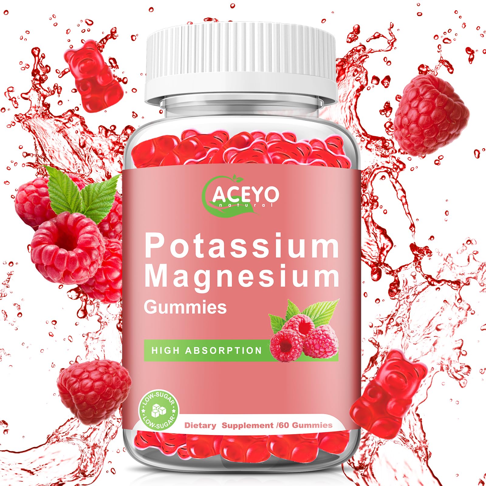 ACEYO Potassium Magnesium Supplement Gummies 60 Count