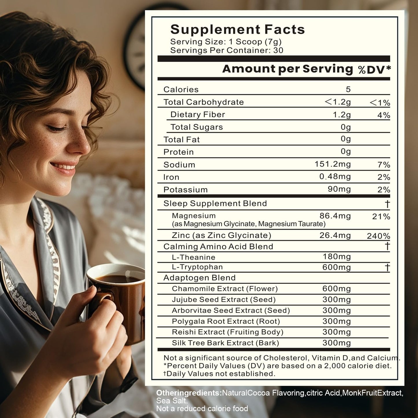 Dream Cocoa Magnesium Hot Cocoa Powder, 7.4 oz, Melatonin-Free Sleep Support with Reishi Mushroom, L-Theanine & Zinc Glycinate