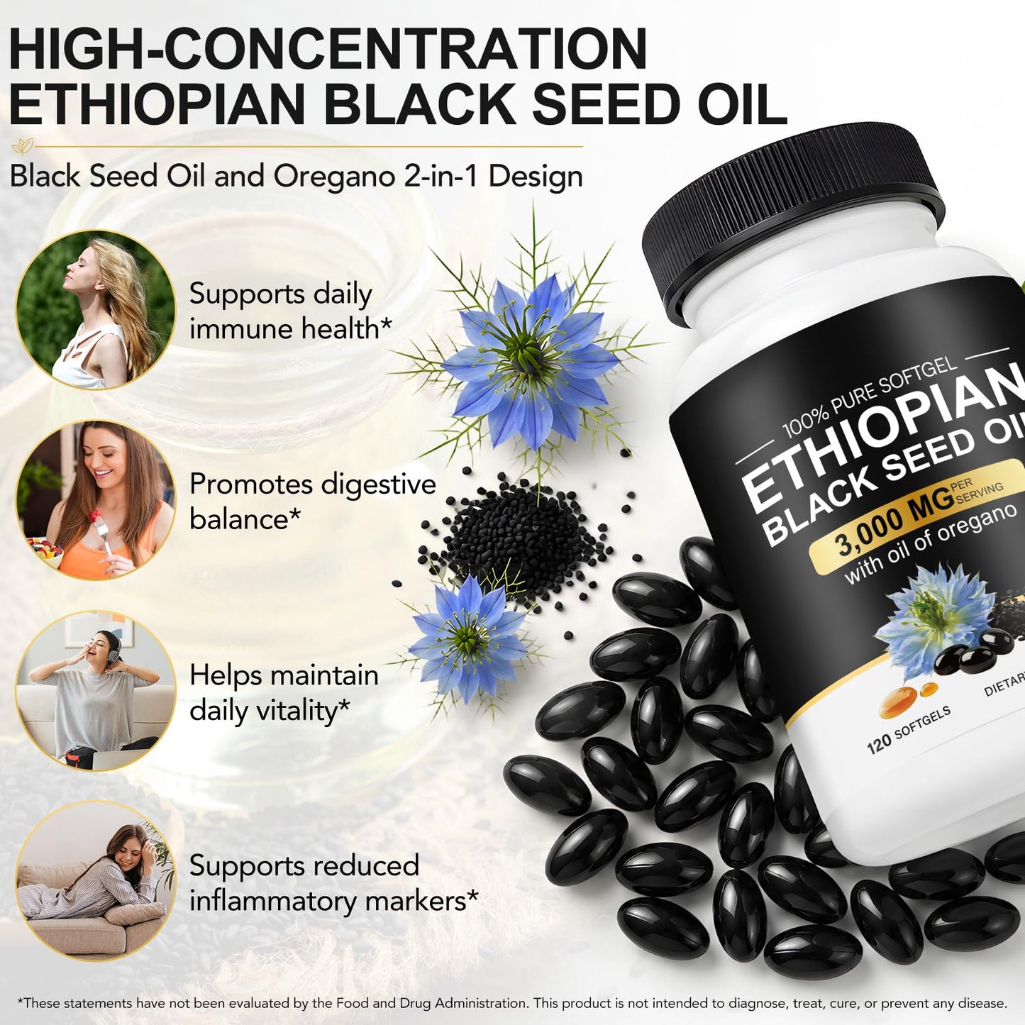 bnHUlMXw Ethiopian Black Seed Oil Softgel with Oregano Oil 2-in-1 Formula 120 Count