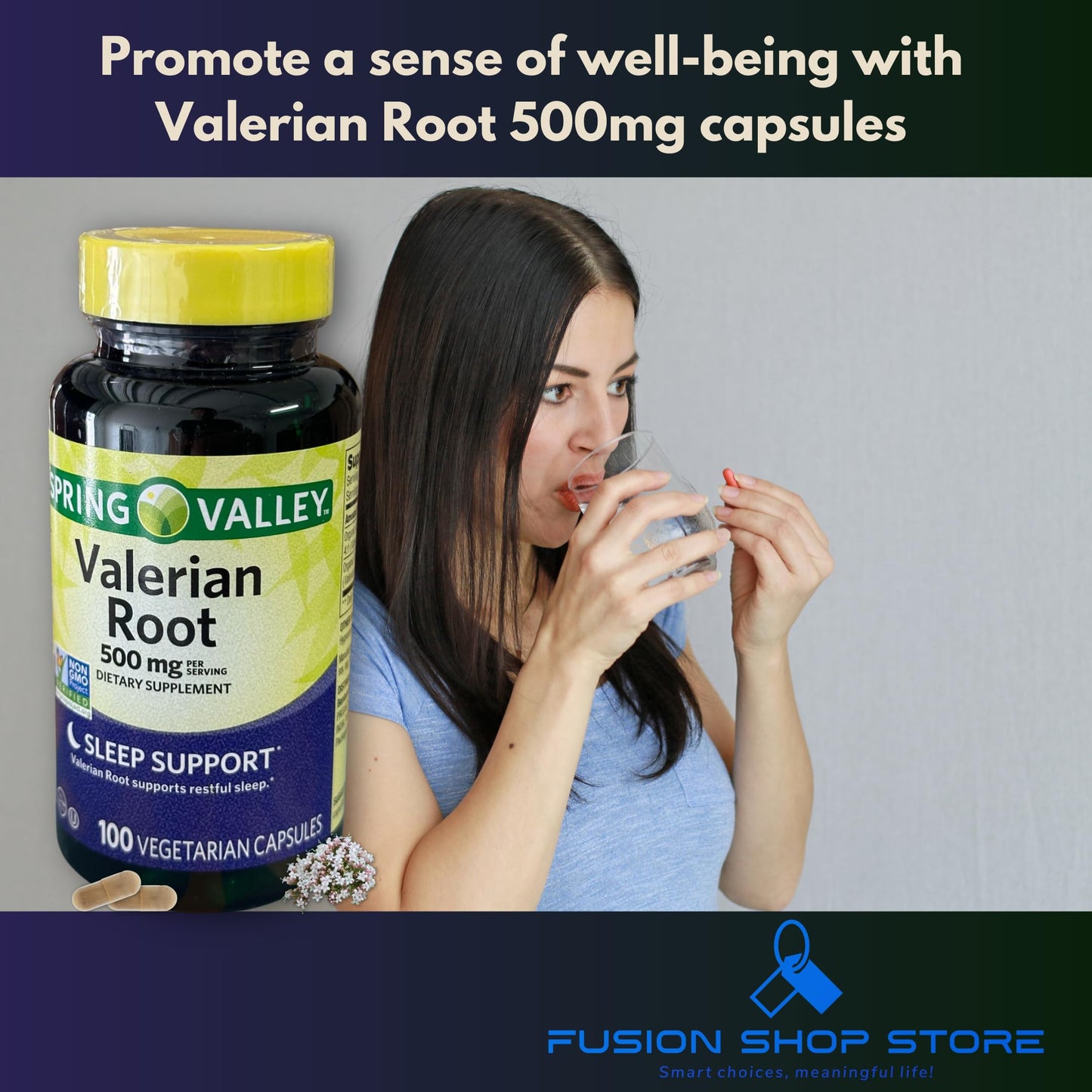 Fusion Shop Store Valerian Root 500mg Vegan Capsules, 100 Count