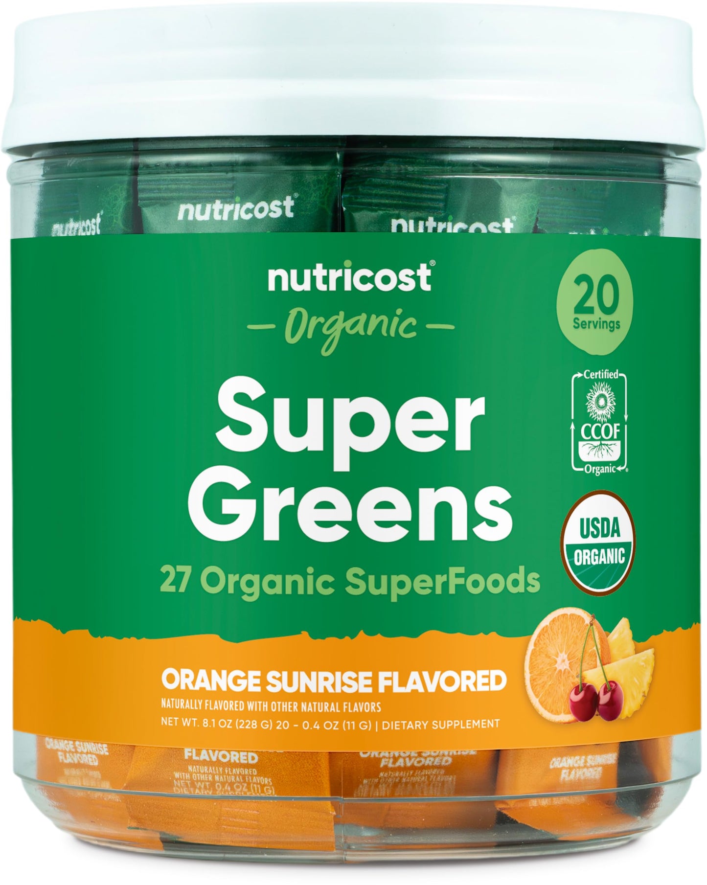 Nutricost Organic Super Greens Orange Sunrise Flavored Powder 8.1 Ounce