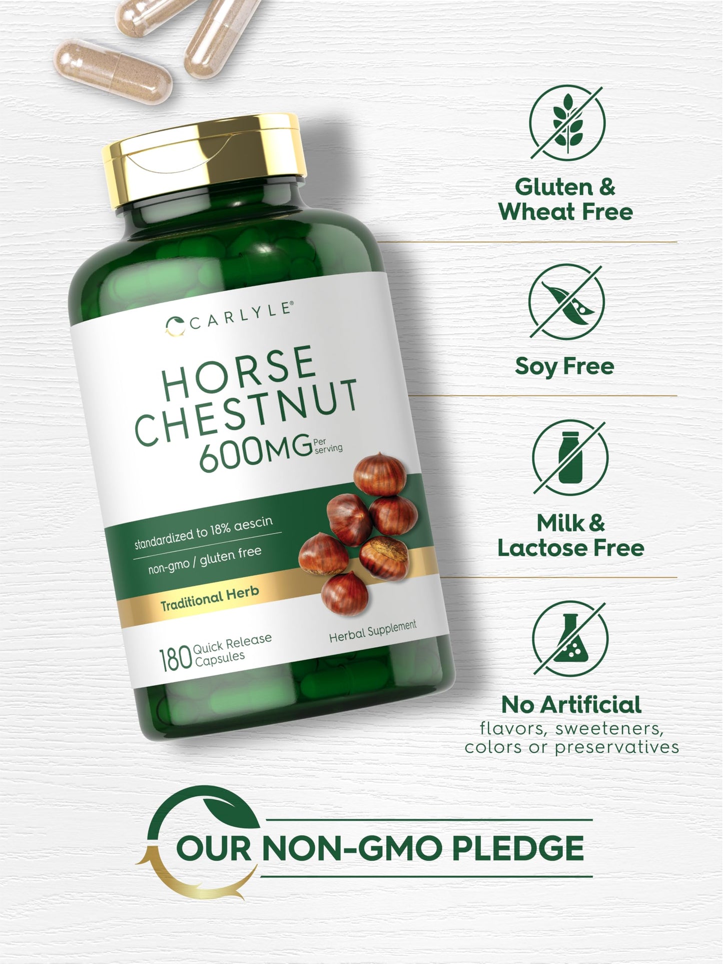 Carlyle Horse Chestnut Extract 600mg Capsule, 180 Count