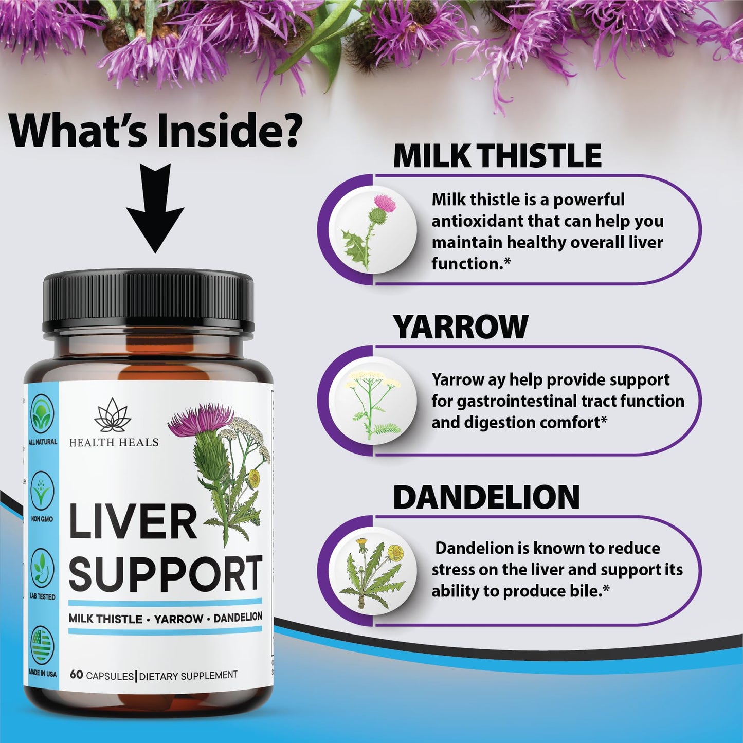 Health Heals Liver Cleanse & Repair Formula - Herbal Liver Support Supplement with Milk Thistle Dandelion Root Turmeric, Artichoke Extract - 180 Capsules