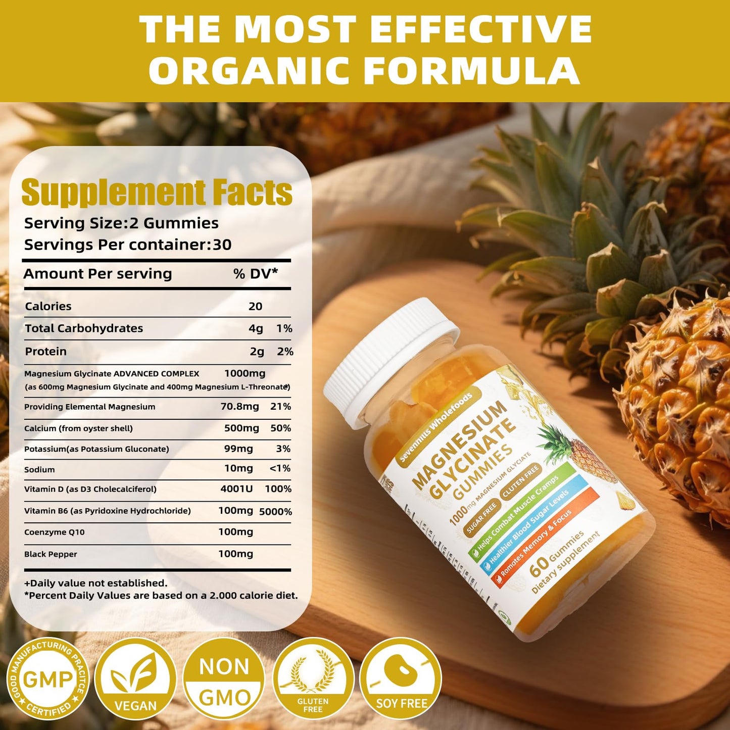 Sevenhills Wholefoods Magnesium Glycinate Gummies 1000mg - Sugar Free Magnesium Potassium Supplement for Relaxation, Calm, Stress Relief, and Sleep Support for Adults & Kids - 60 Gummies