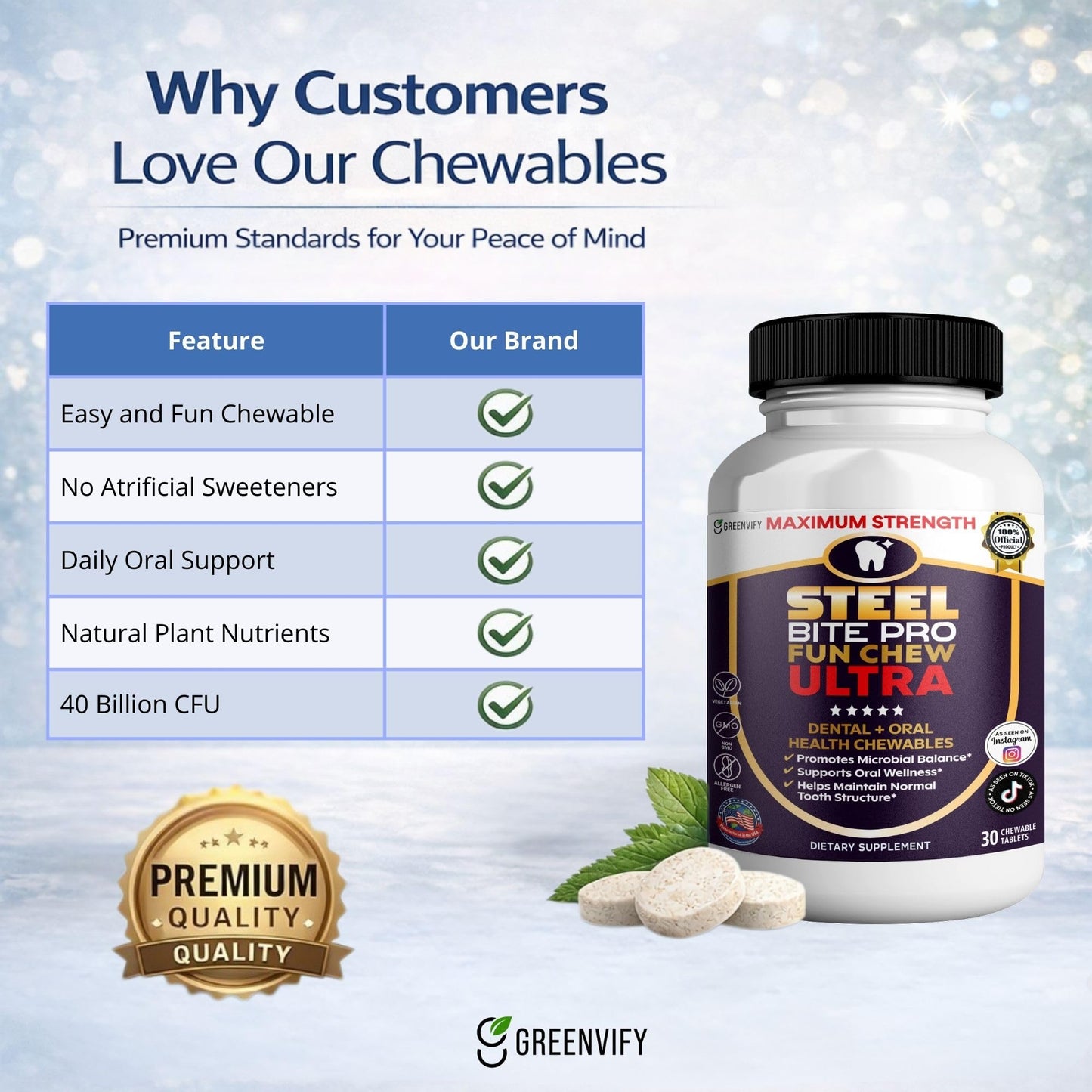GREENVIFY Steel Bite Pro Dental + Oral Health Chewables Capsule 60