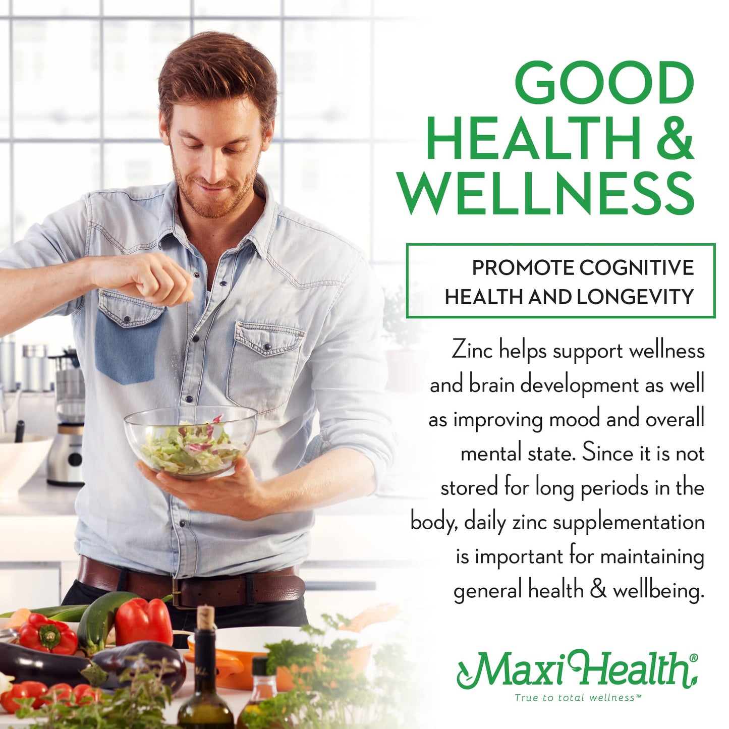 Maxi Health Zinc 30 mg with Enzymax Chelated Zinc Glycinate Capsules, 100 Count