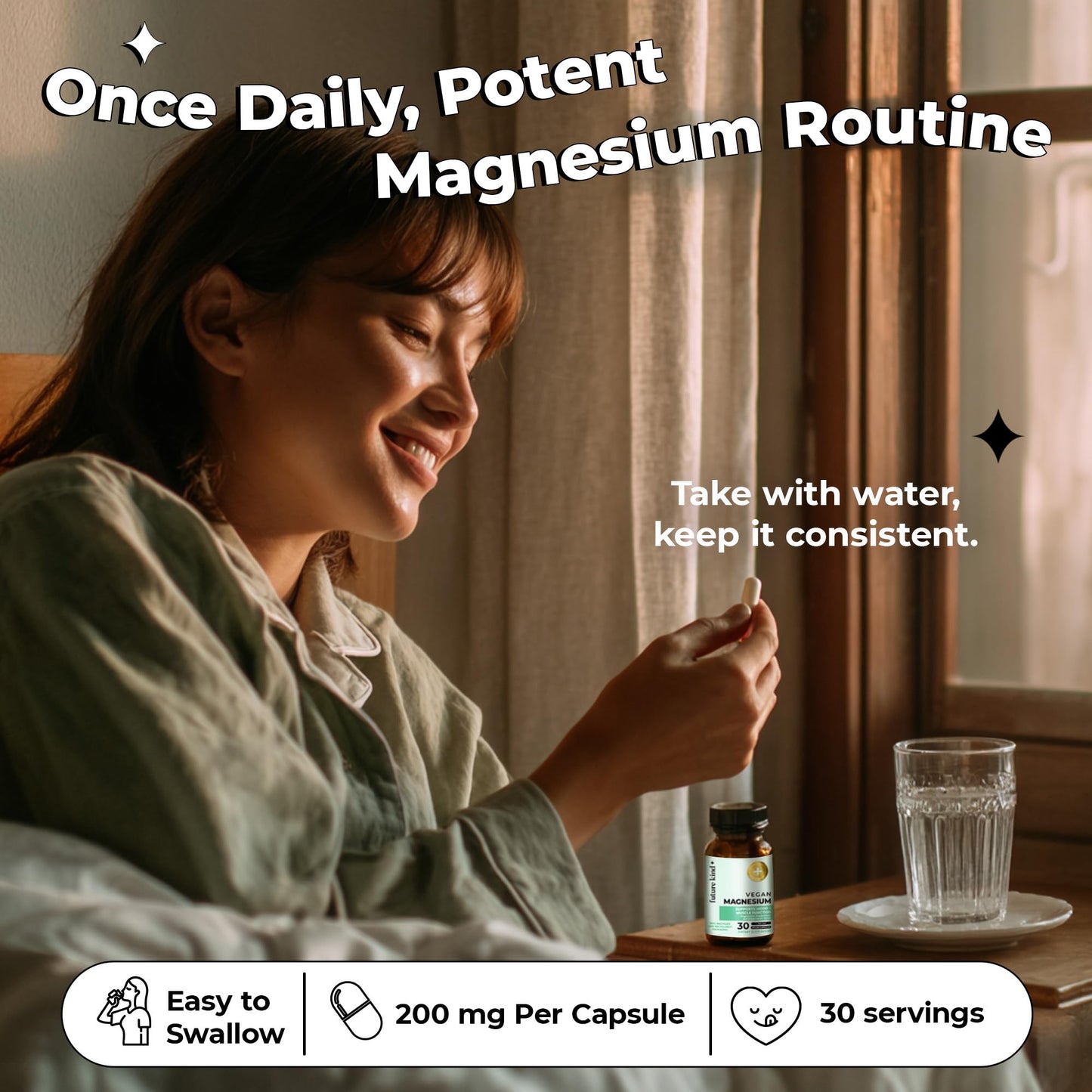 Future Kind Magnesium Glycinate 200mg Capsules, 30 Count