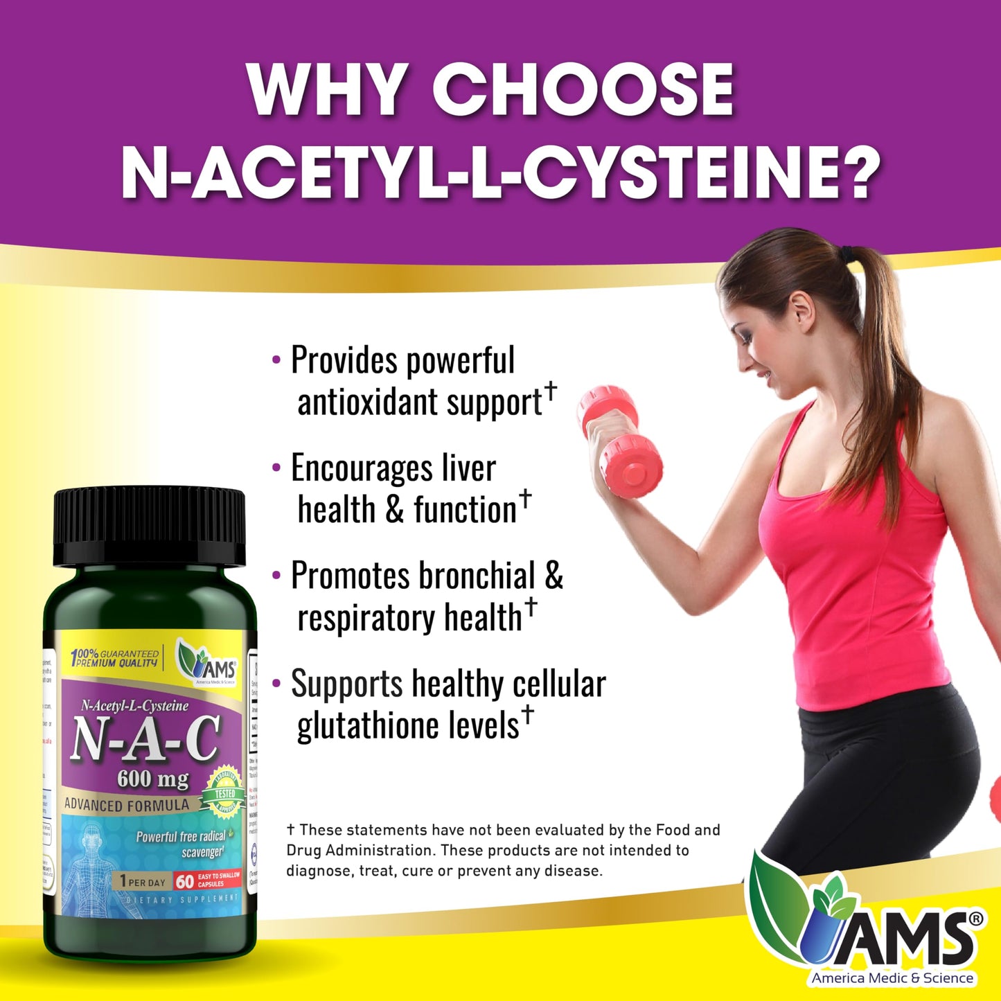 America Medic & Science NAC 600mg N-Acetyl-Cysteine Capsules, 60 Count