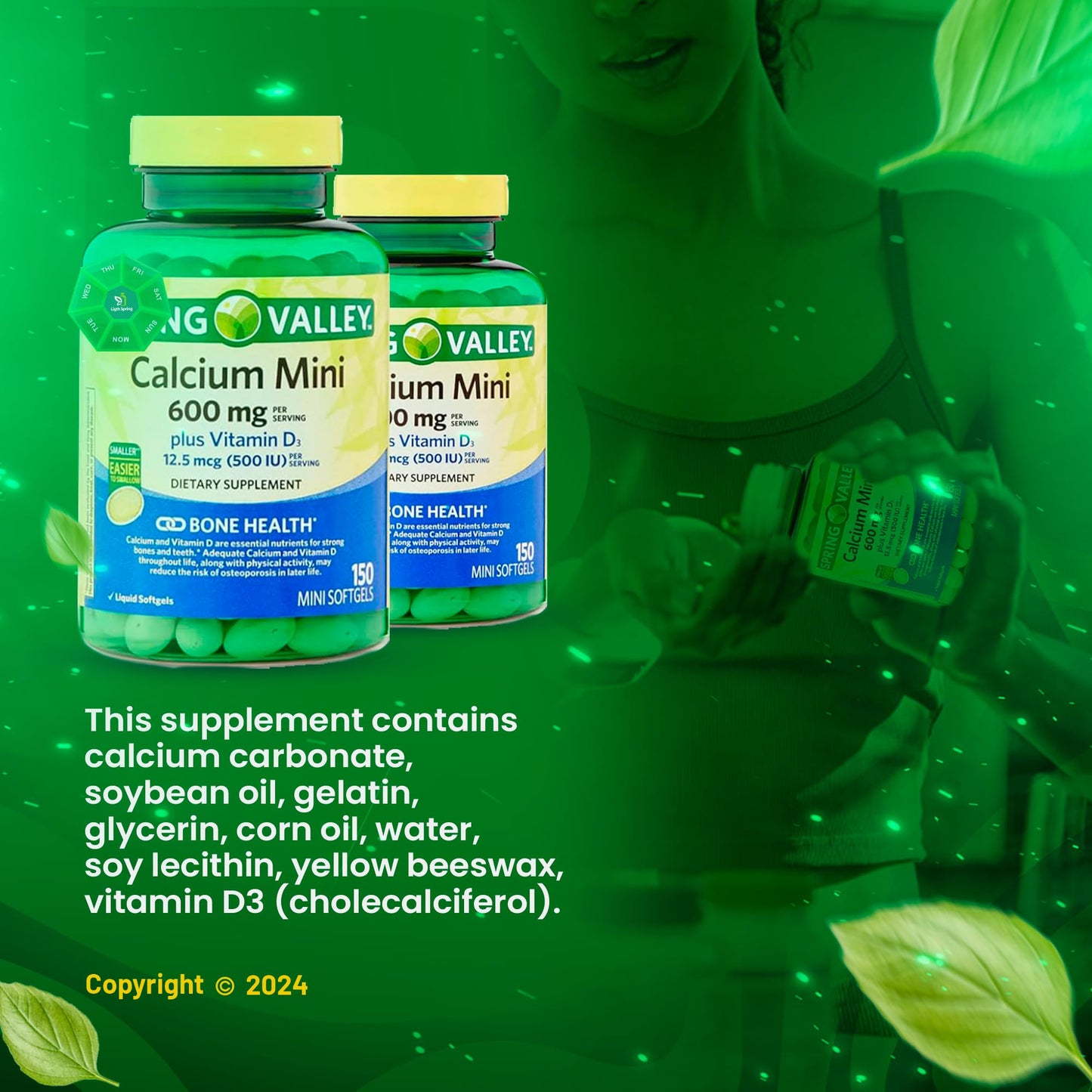 LightSpring Calcium 600mg Plus Vitamin D3 Softgels, 150 Count