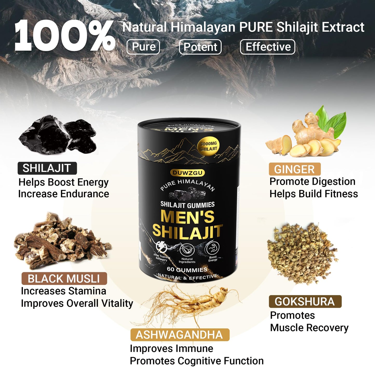 DUWZGU Himalayan Shilajit Gummies, 60 Count
