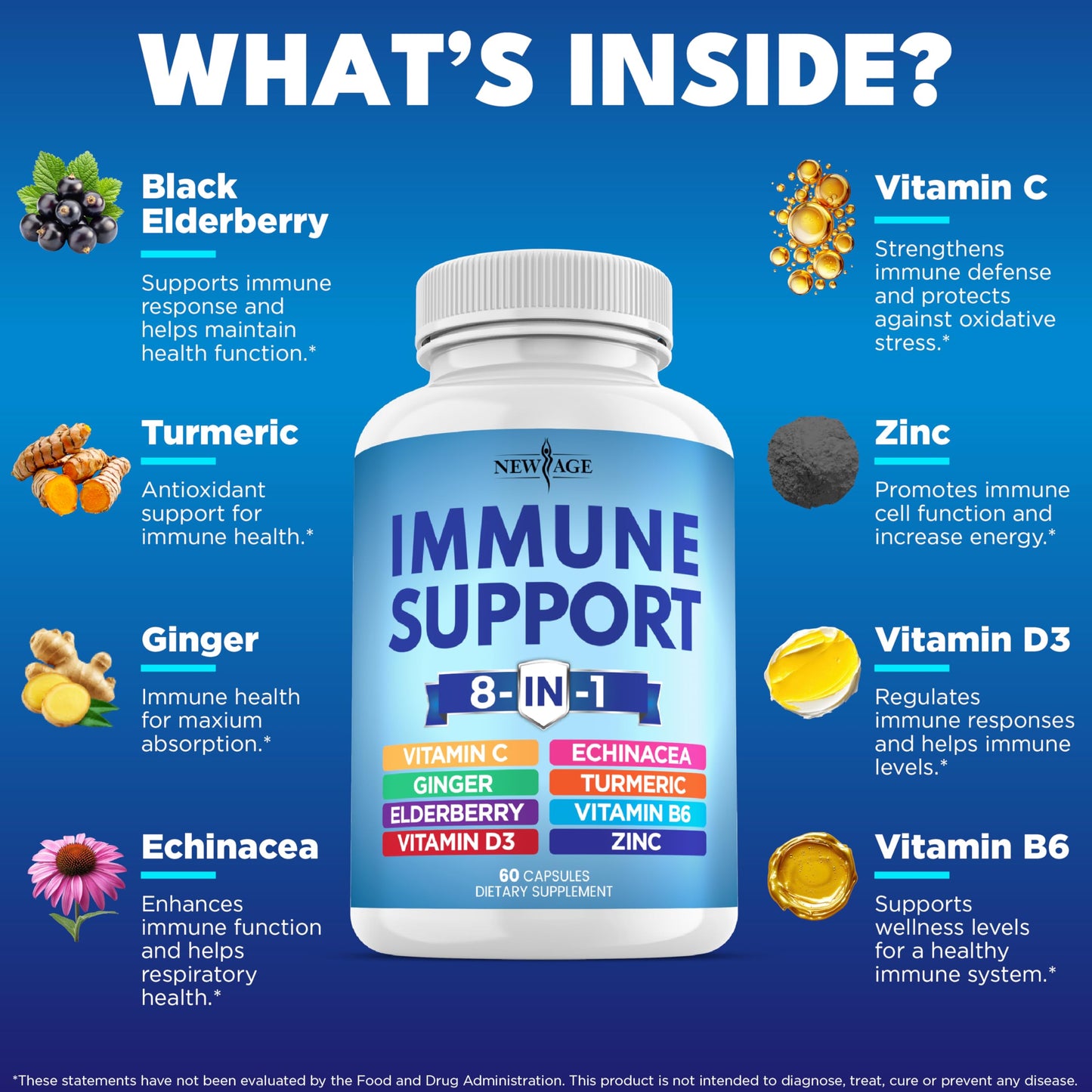 NEW AGE 8 in 1 Immune Support Booster Capsule 120 Count