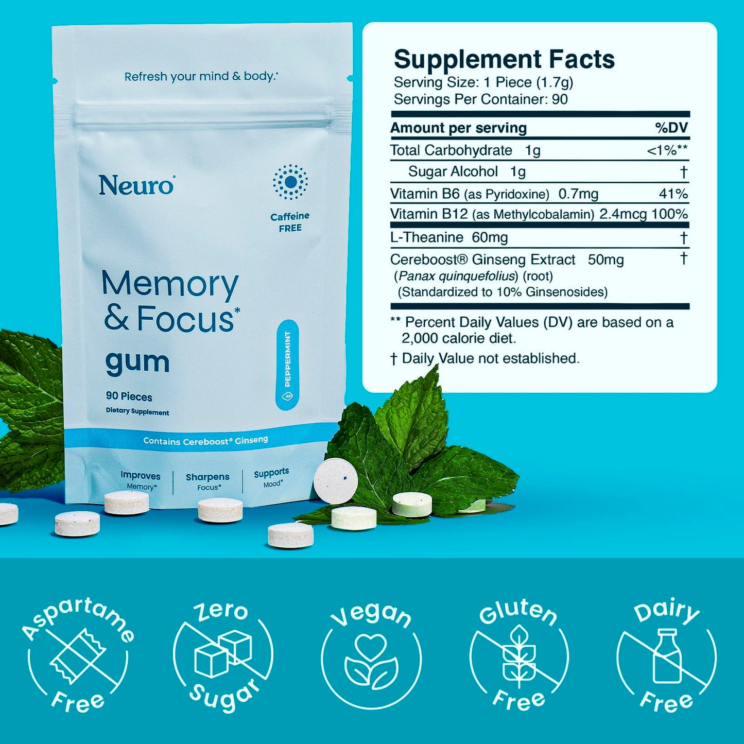 Neuro Cognitive Balance Bundle - Memory & Focus Nootropic Gum (Peppermint, 90 Count), Sleep & Recharge Melatonin Mints (Berry, 72 Count), Calm & Clarity Stress Support Mints (Honey Lemon, 90 Count)