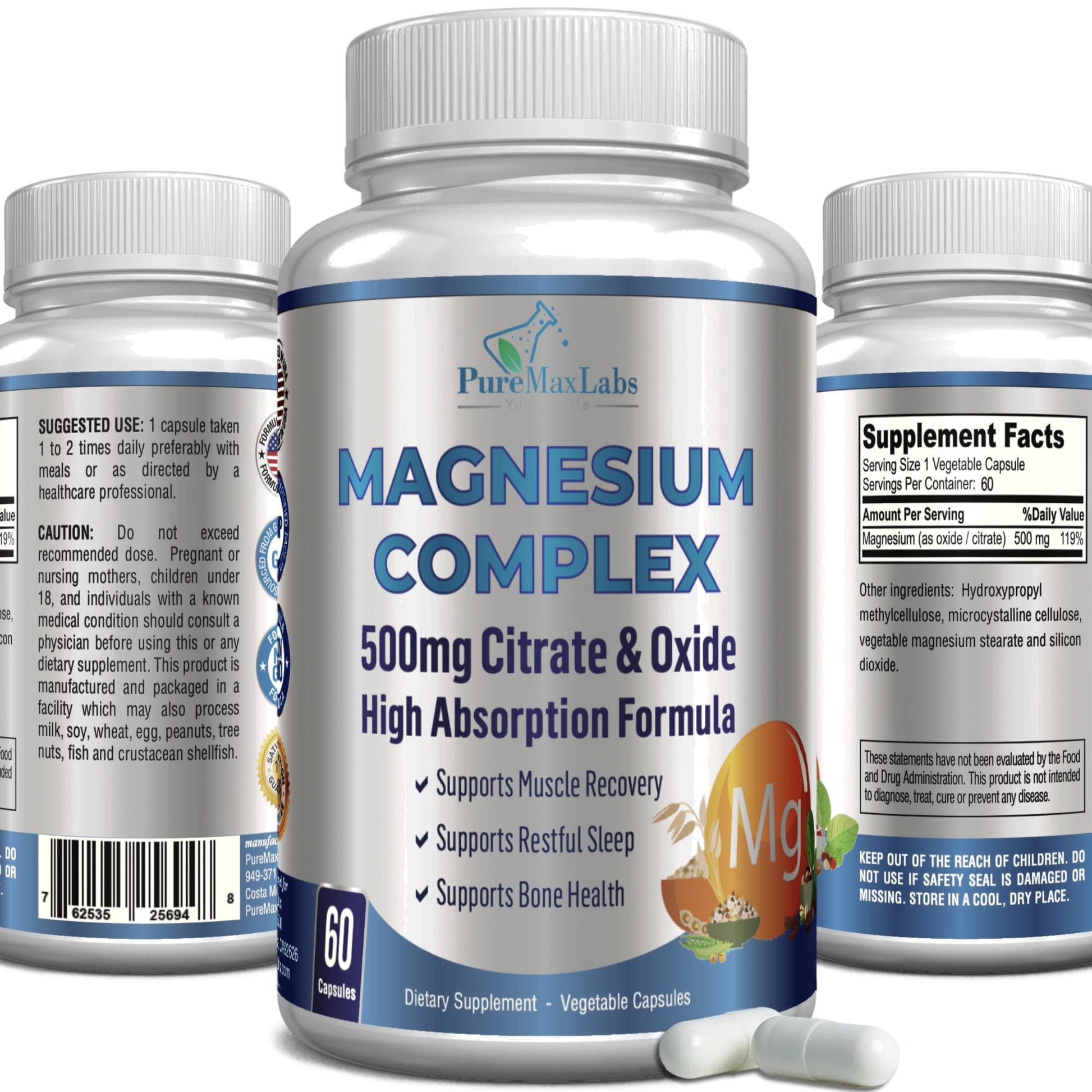 YUMMYVITE Magnesium Citrate Complex 500mg Capsules, 60 Count